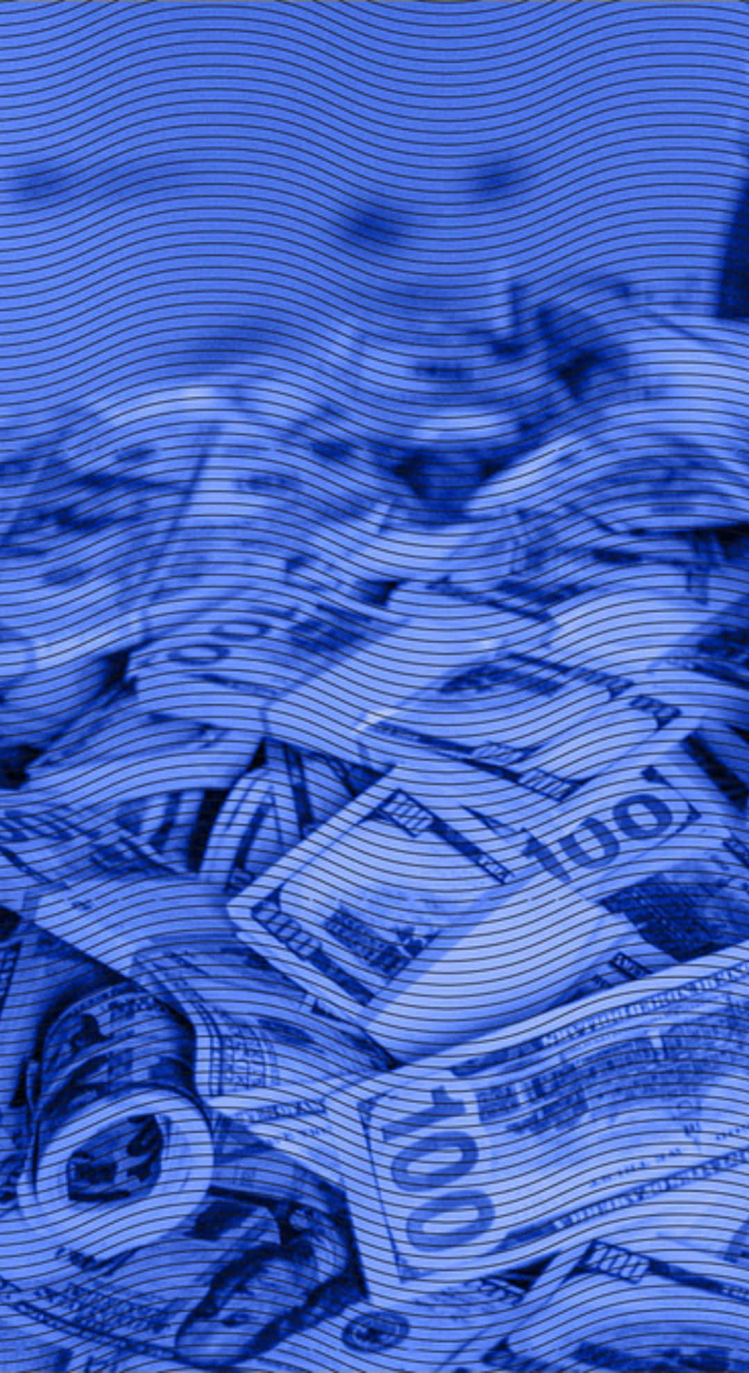 Blue Money Pile, hundred dollar bills, monochromatic blue, Full HD Phone Wallpaper