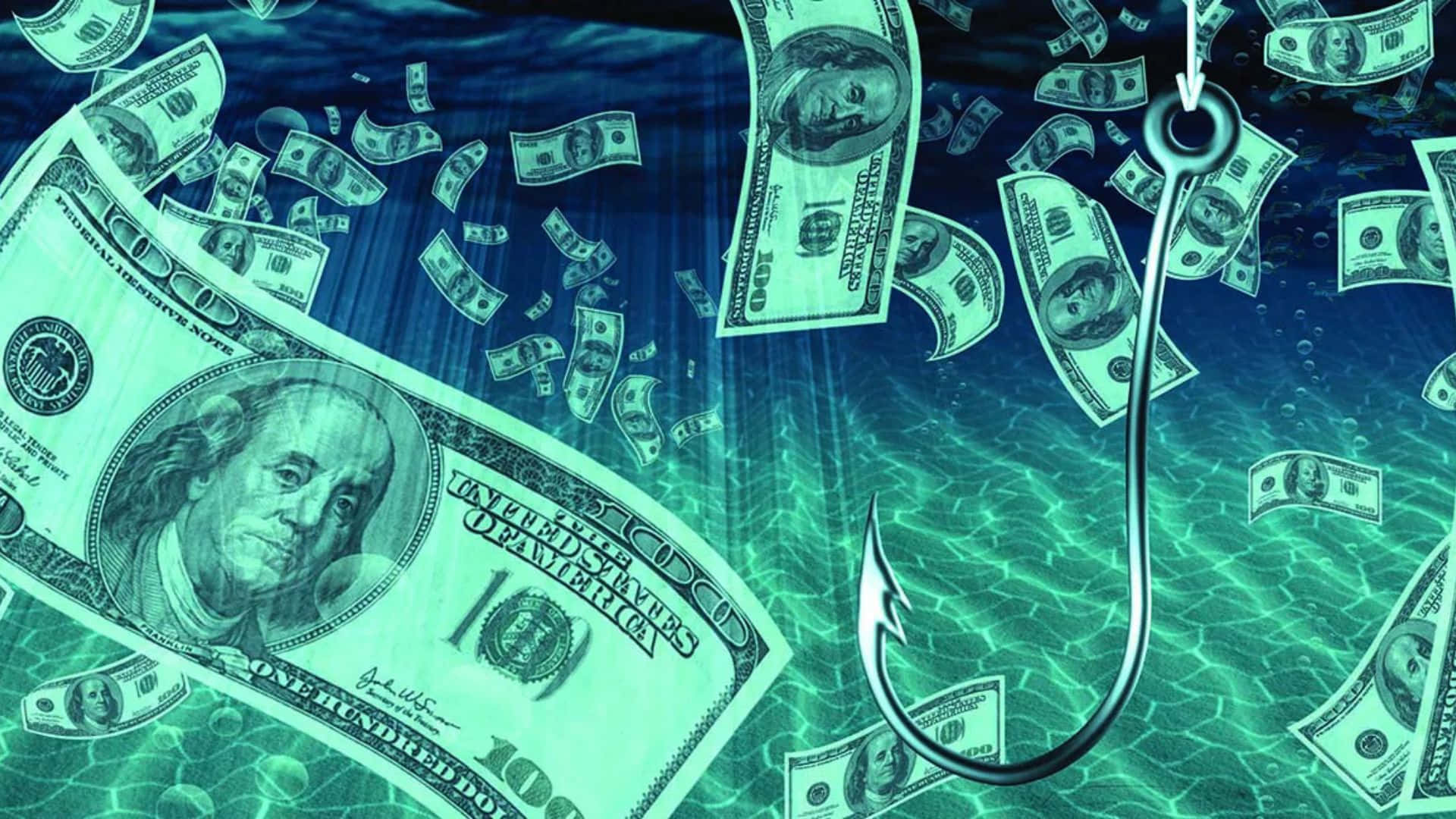 Blue Money Aesthetic, fishing hook, clear blue-green water, Full HD Desktop Wallpaper