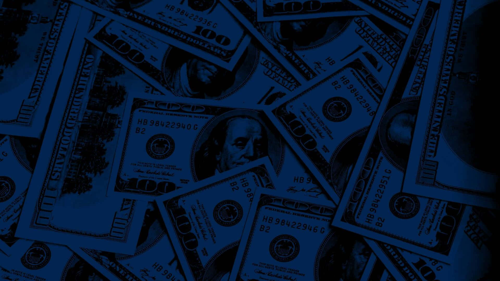 Blue Money Aesthetic, hundred-dollar bills, monochromatic blue, Full HD Desktop Wallpaper