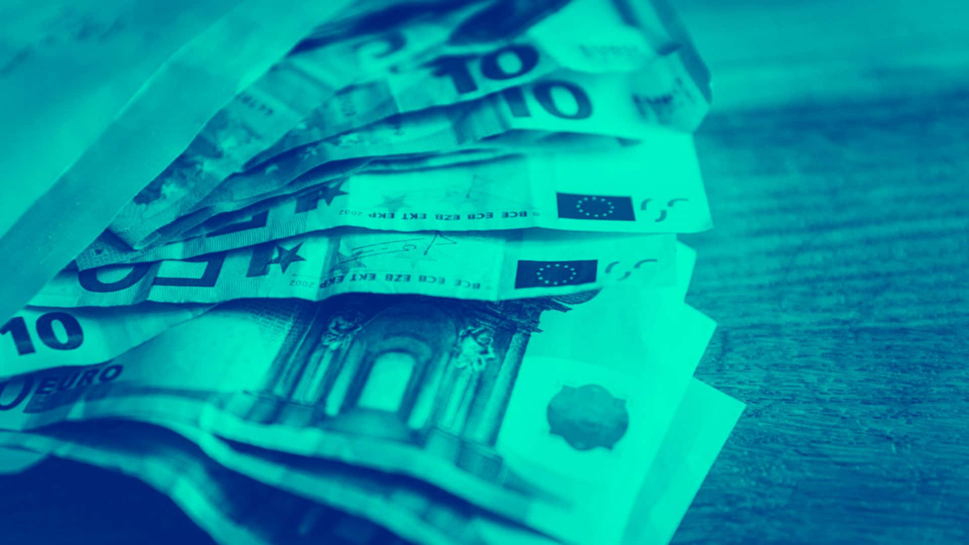 euro banknotes, wooden surface, cool cyan filter, Full HD Desktop Wallpaper