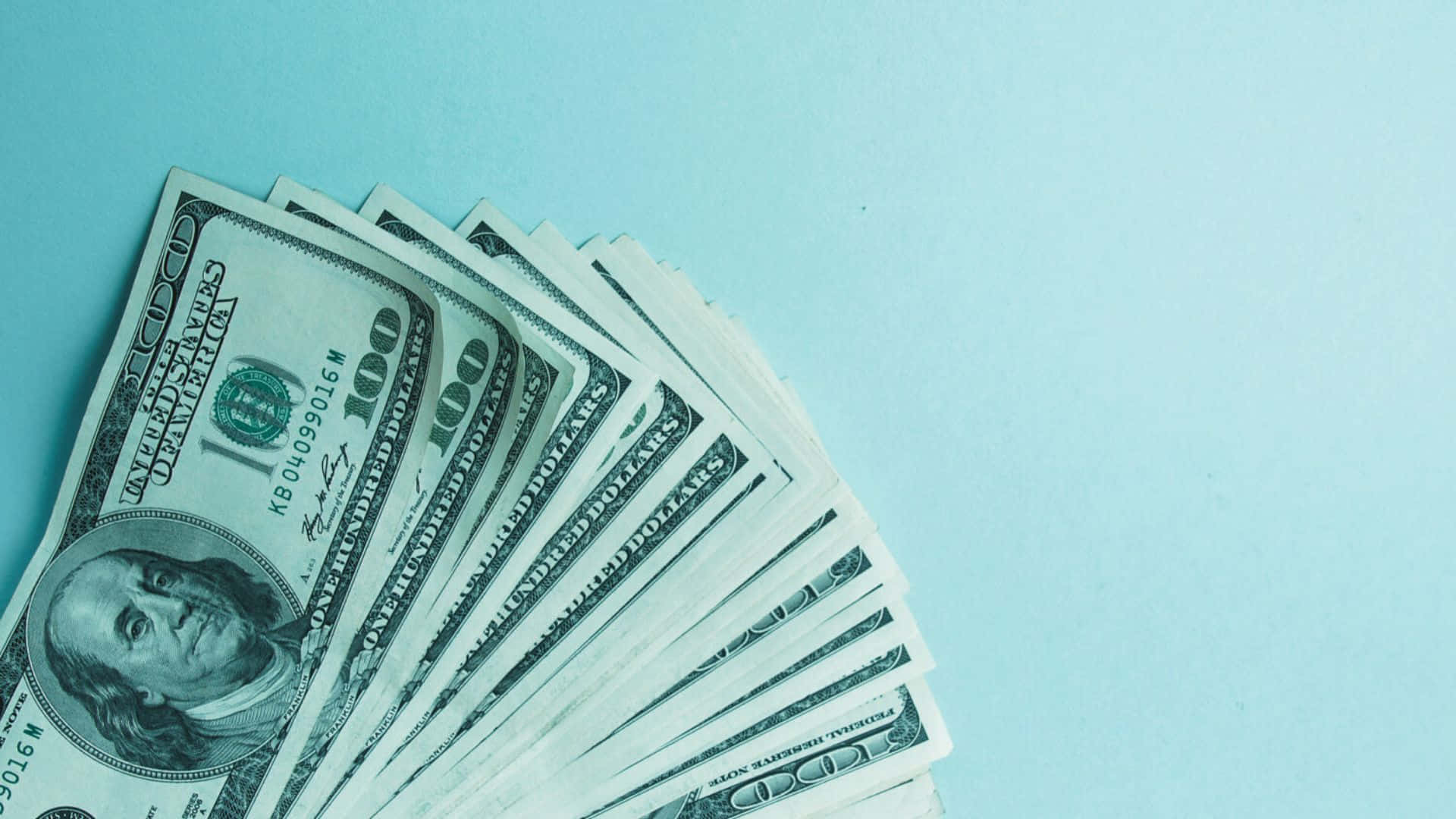 Blue Money Aesthetic, one hundred dollar bills, light blue background, Full HD Desktop Wallpaper