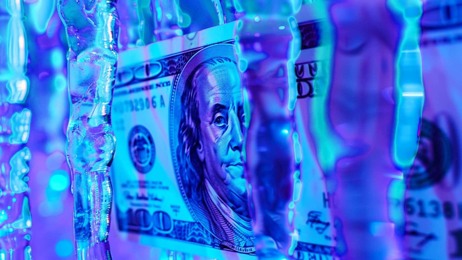Blue Money Aesthetic, hundred dollar bill, glowing blue and purple ice, Full HD Desktop Wallpaper