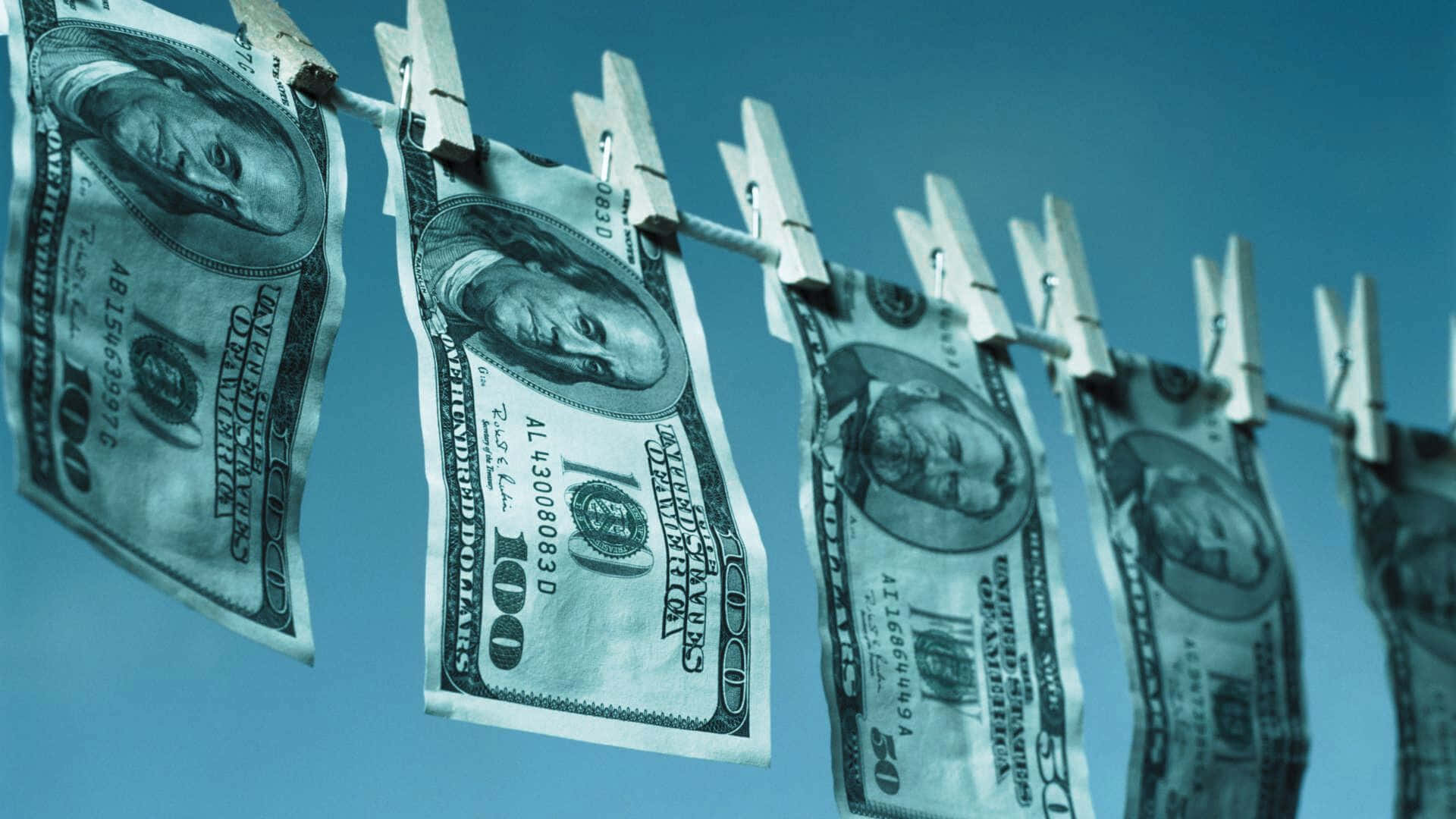 Blue Money, hundred dollar bills, clothesline, Full HD Desktop Wallpaper