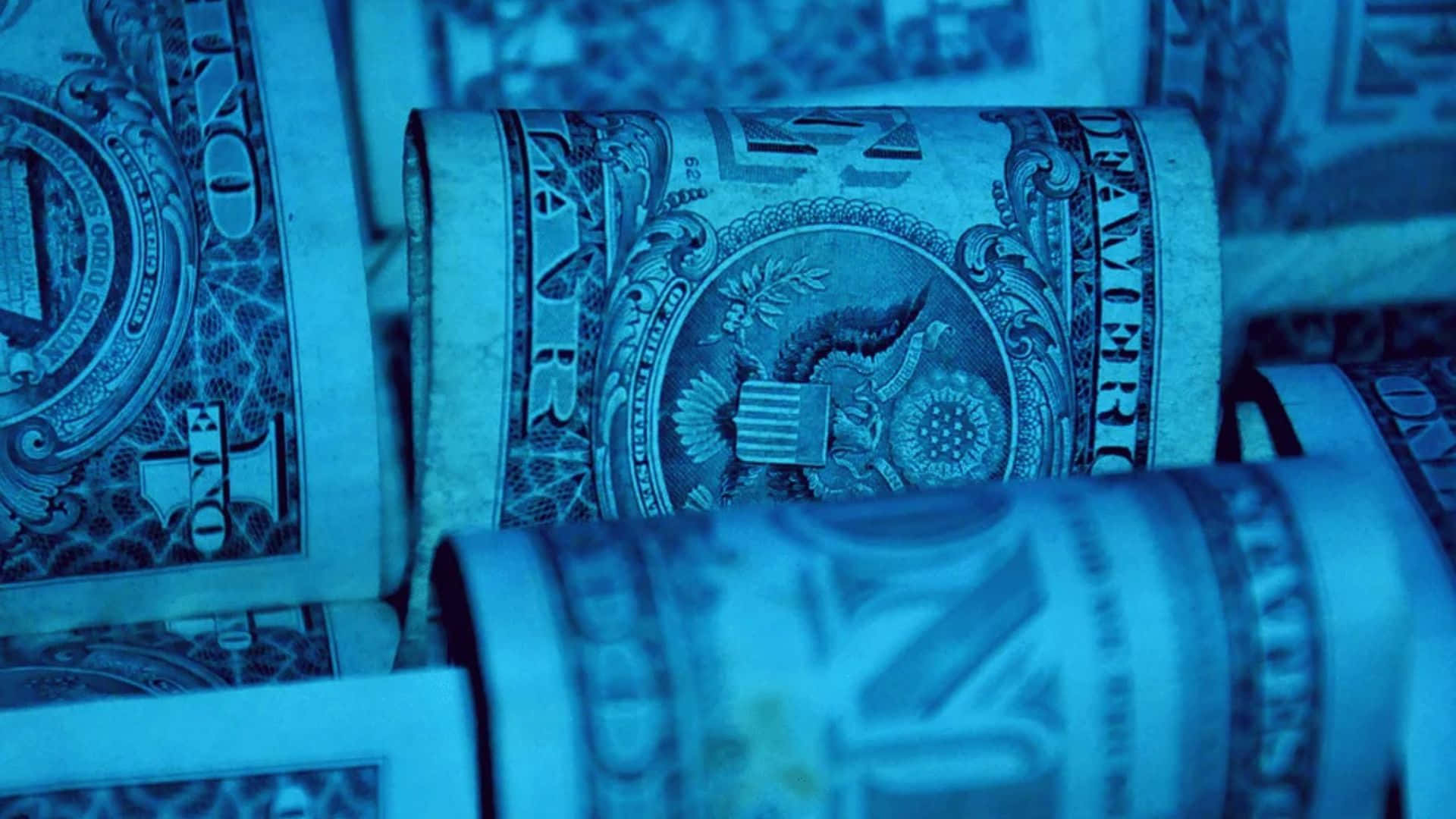 Blue Money Aesthetic, one-dollar bills, cool blue light, Full HD Desktop Wallpaper