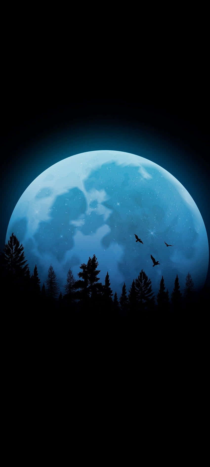 full moon, blue moon, dark forest silhouette, HD Phone Wallpaper