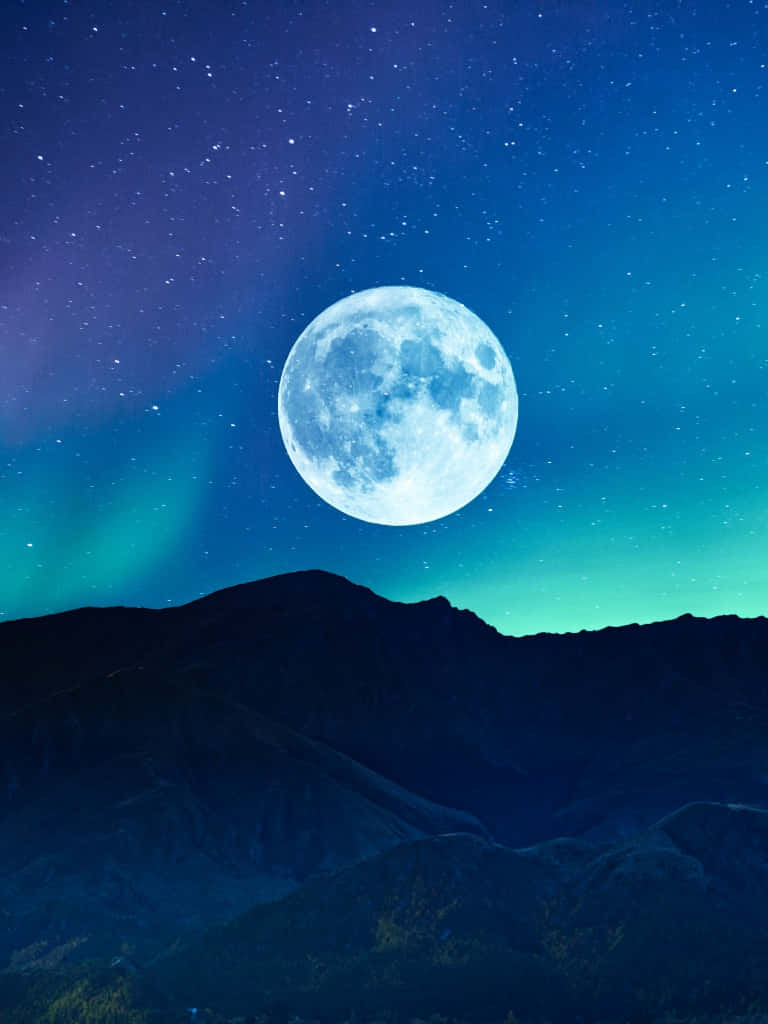 Starry Night, Blue Moon, mountains, SD Phone Wallpaper