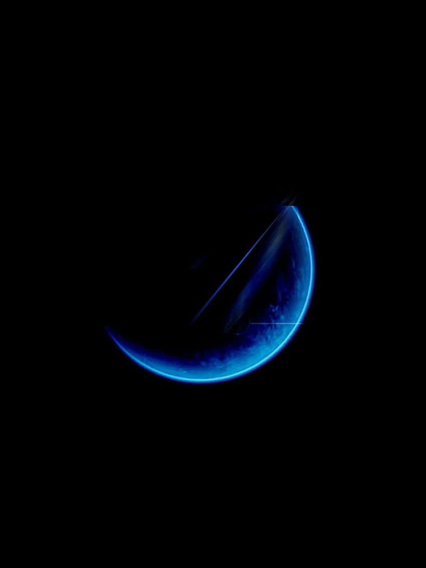 blue crescent moon, black sky, electric blue light, SD Phone Wallpaper