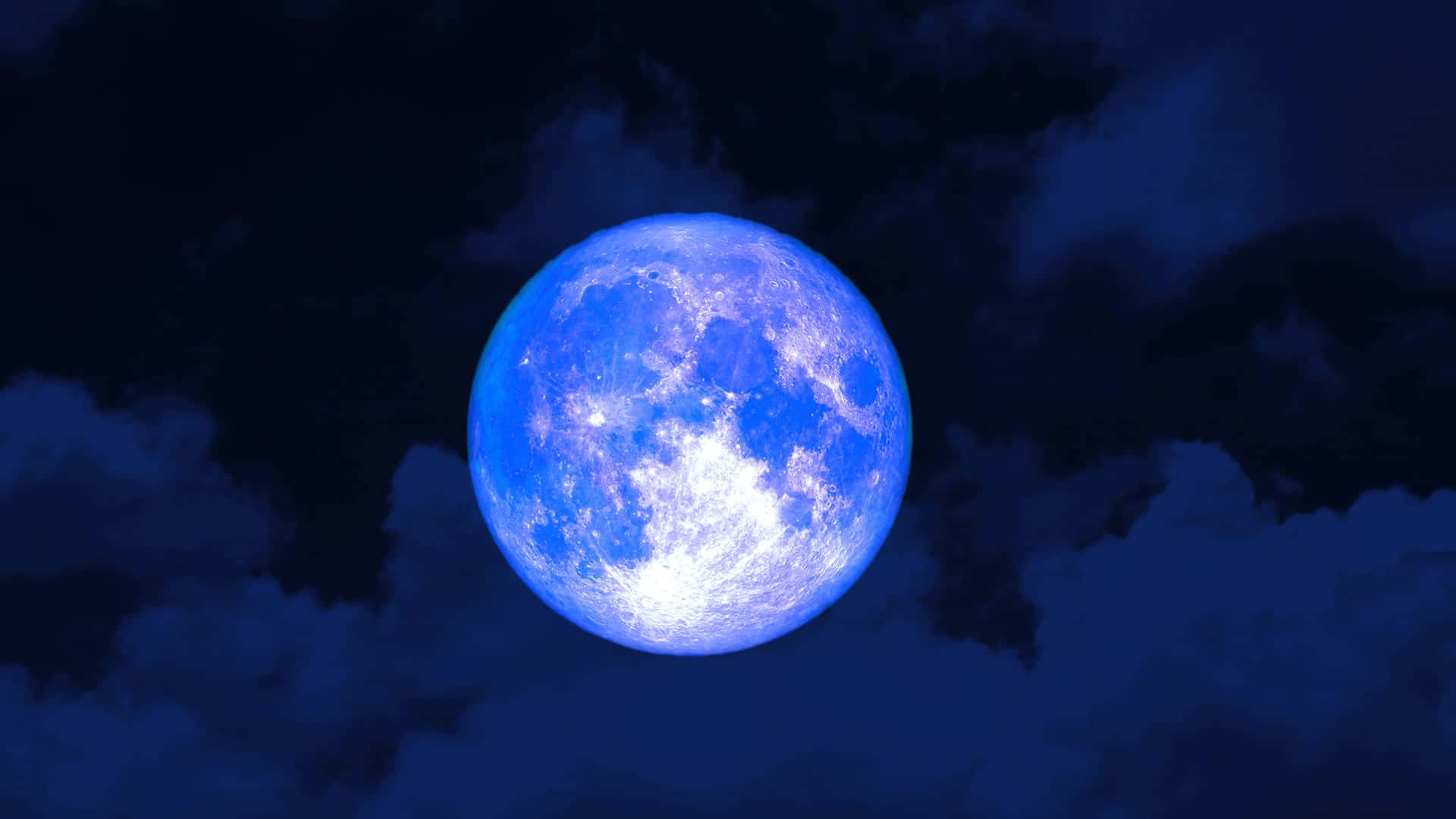 Blue Moon, night sky, luminous blue moon, Full HD Desktop Wallpaper