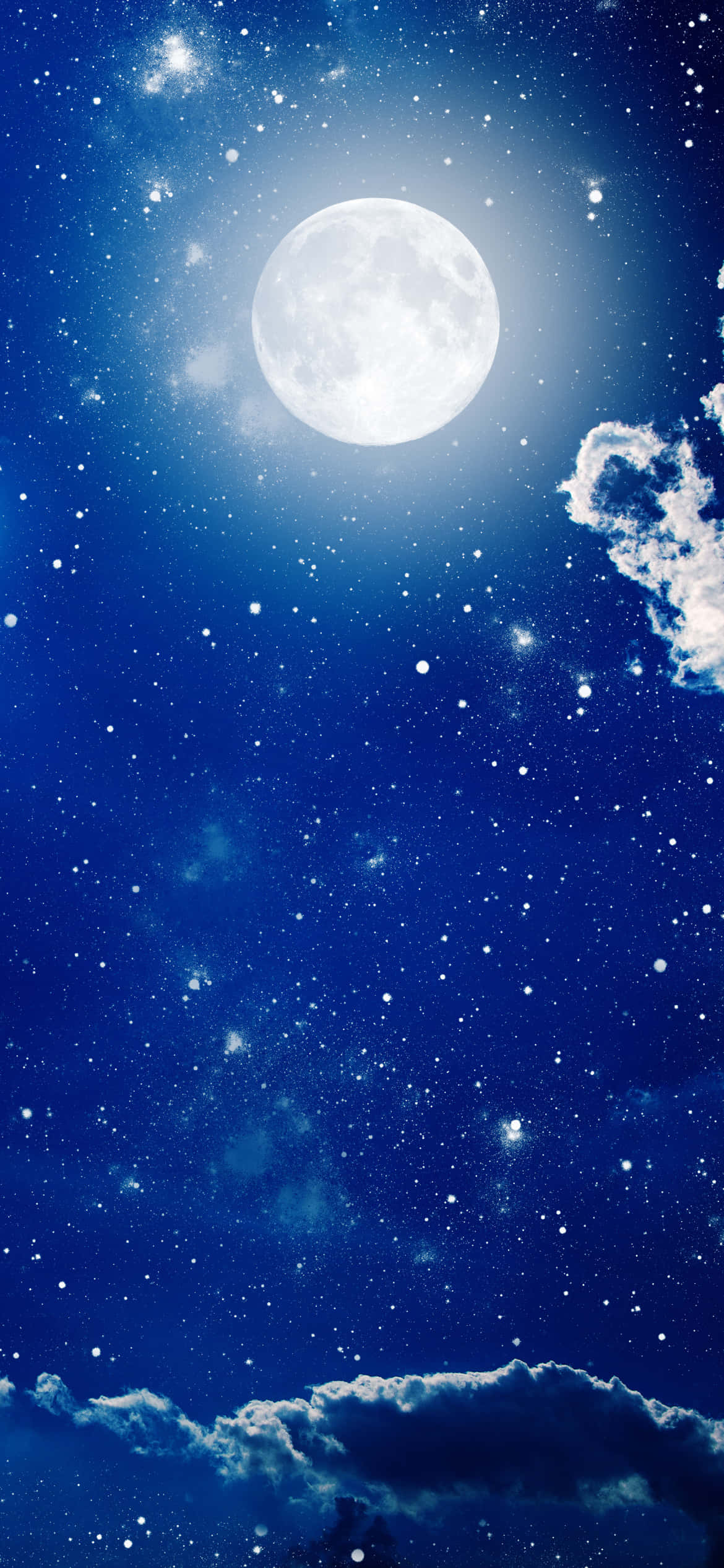 full moon, deep blue night sky, twinkling stars, Full HD Phone Wallpaper