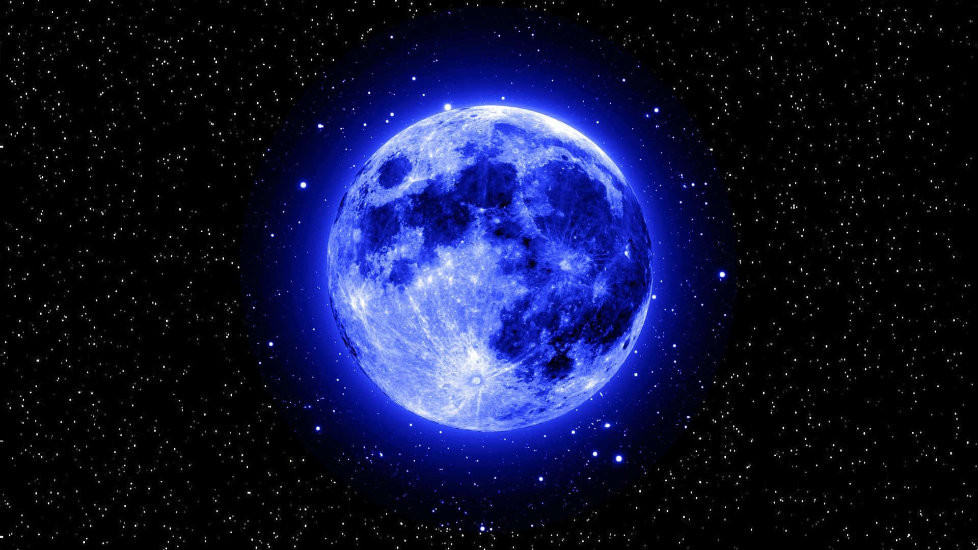 Blue Moon, glowing blue moon, starry black sky, Full HD Desktop Wallpaper