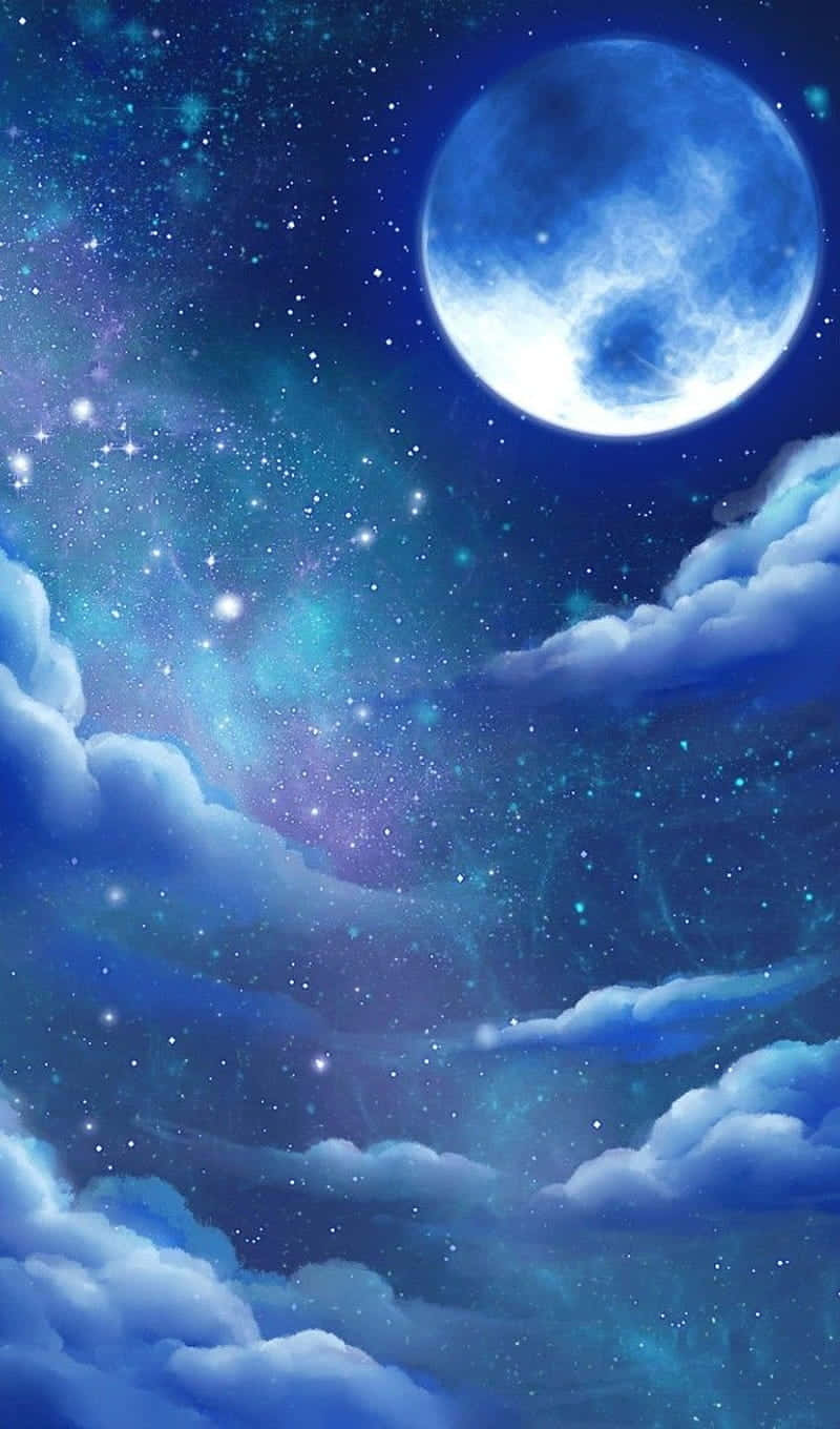 blue moon, night sky, fluffy clouds, HD Phone Wallpaper