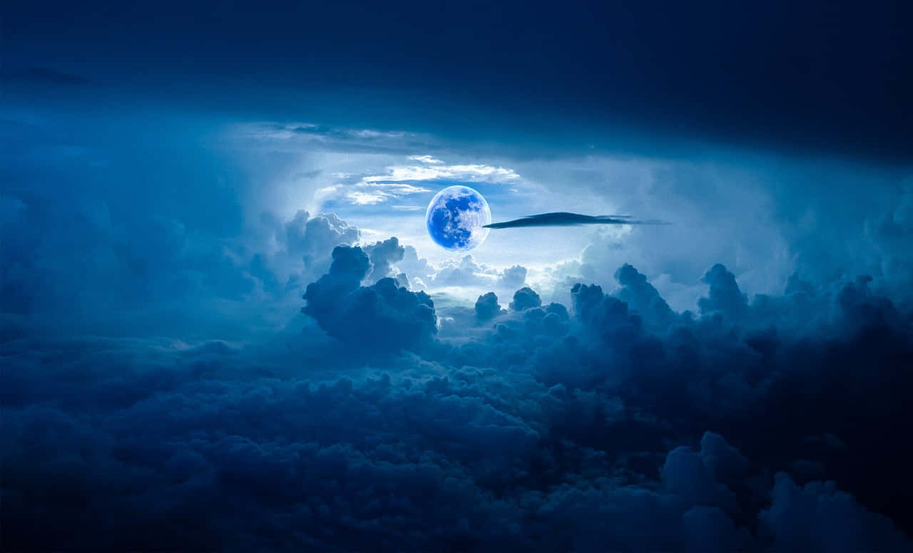 Blue Moon, clouds, deep blue night sky, HD Desktop Wallpaper