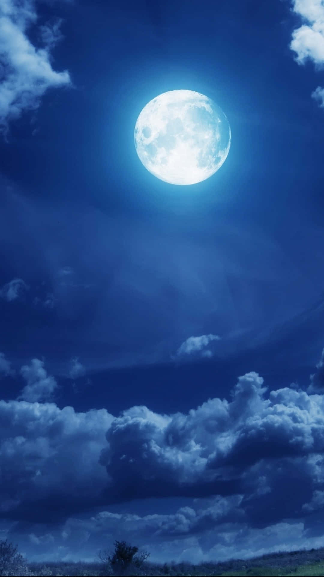 luminous blue moon, full moon, deep blue night sky, Full HD Phone Wallpaper