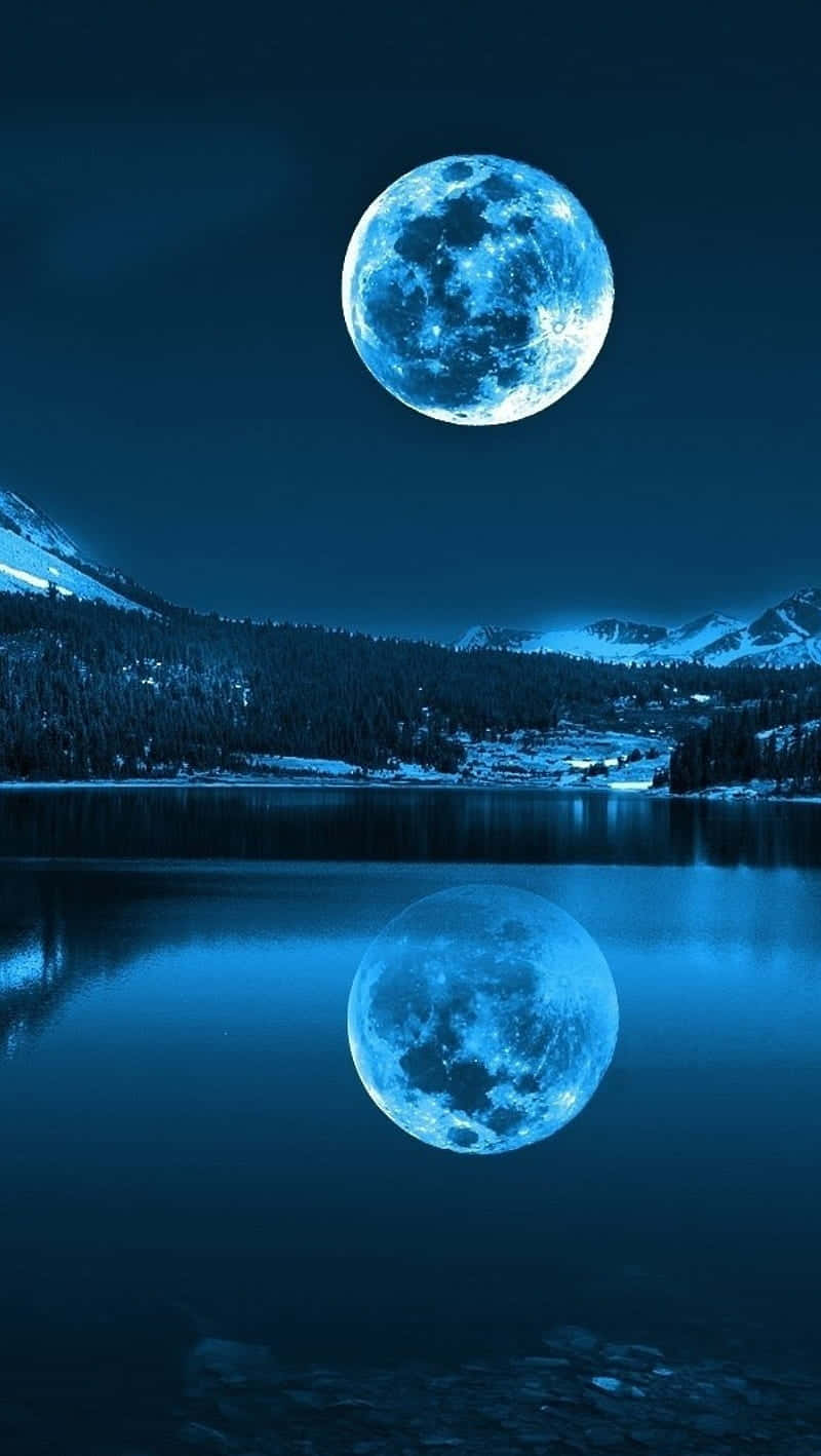 Blue Moon, snowy mountain lake, calm water, HD Phone Wallpaper