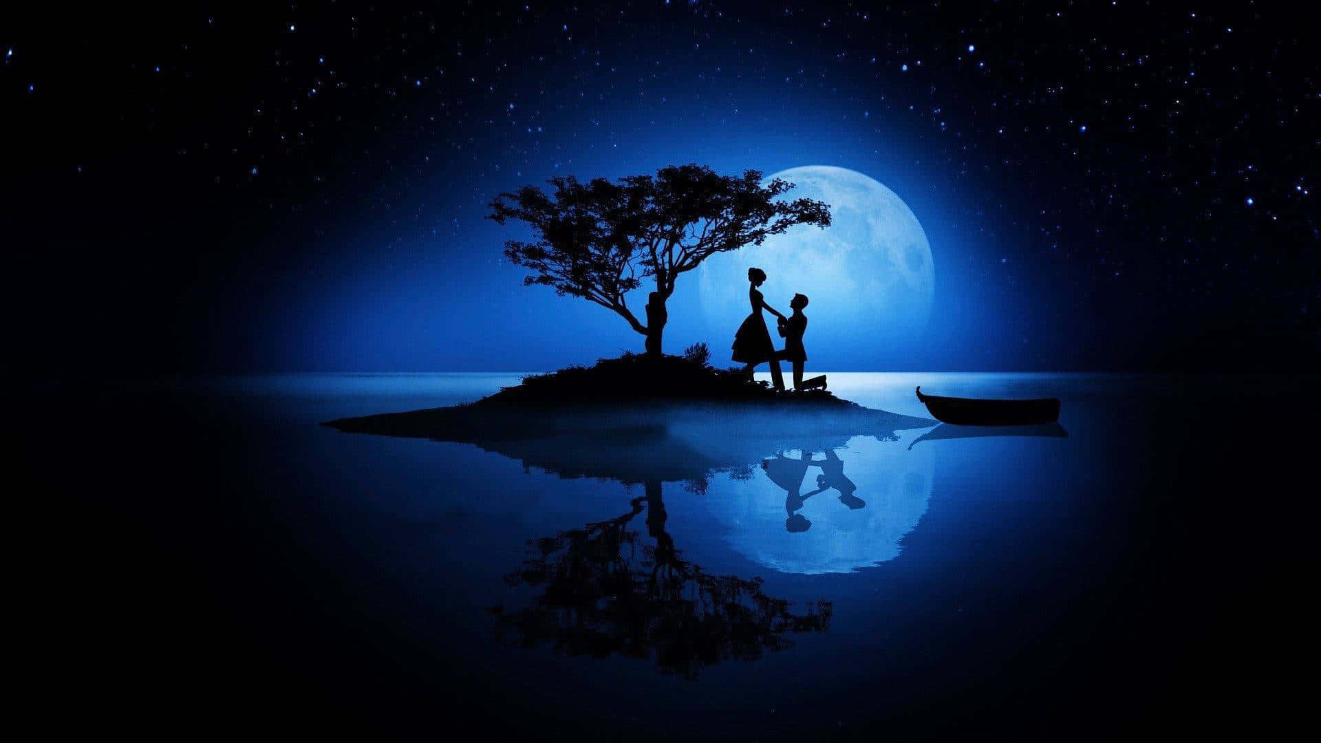 Blue Moon, glowing moon, tiny island, Full HD Desktop Wallpaper
