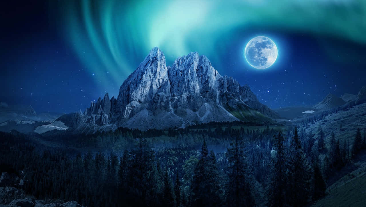 Blue Moon, aurora, full moon, HD Desktop Wallpaper