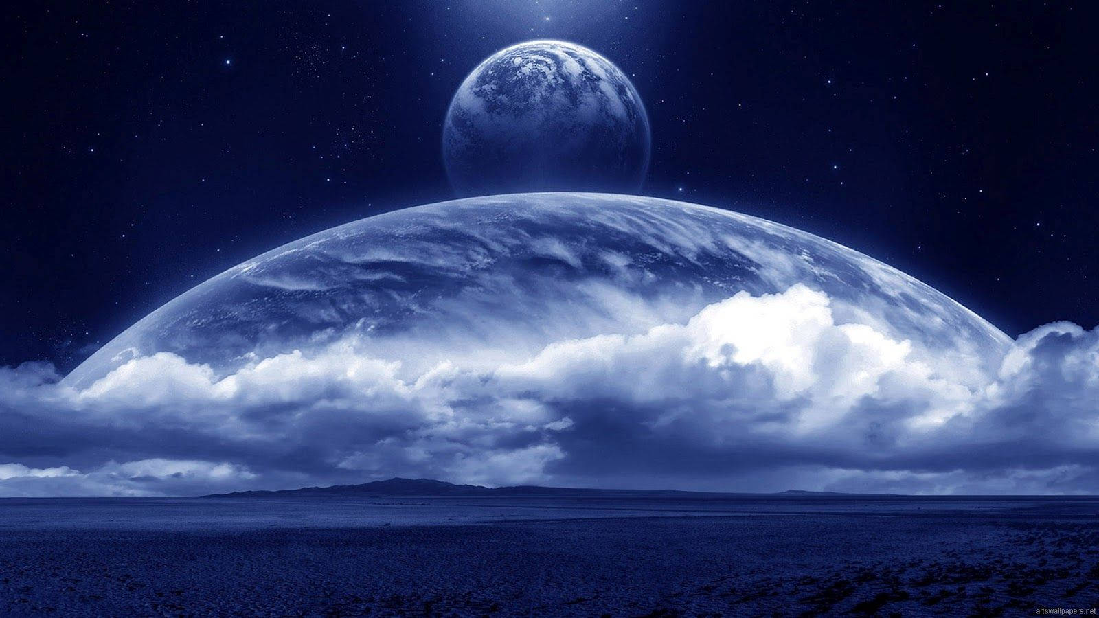 Blue Moon, starry sky, cloud layer, HD Desktop Wallpaper