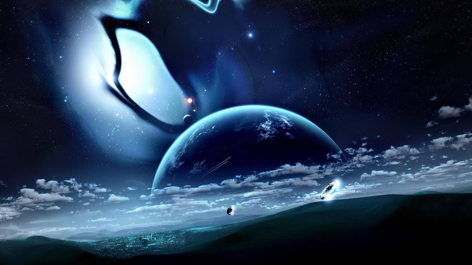 Blue Moon, giant eye-shaped nebula, glowing blue planet, HD Desktop Wallpaper
