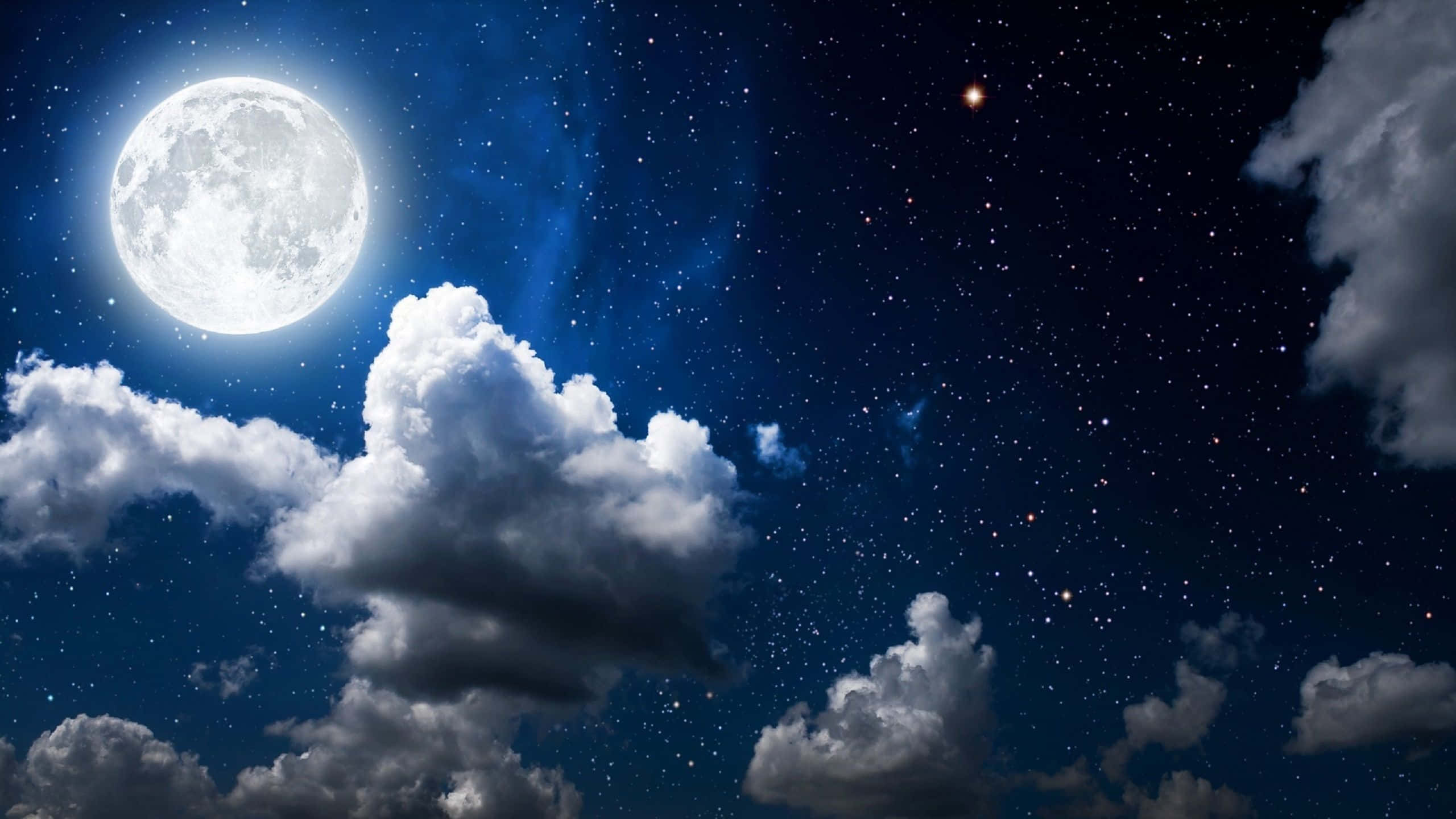 Dark Blue Star, full moon, starry deep blue night sky, 2K Desktop Wallpaper