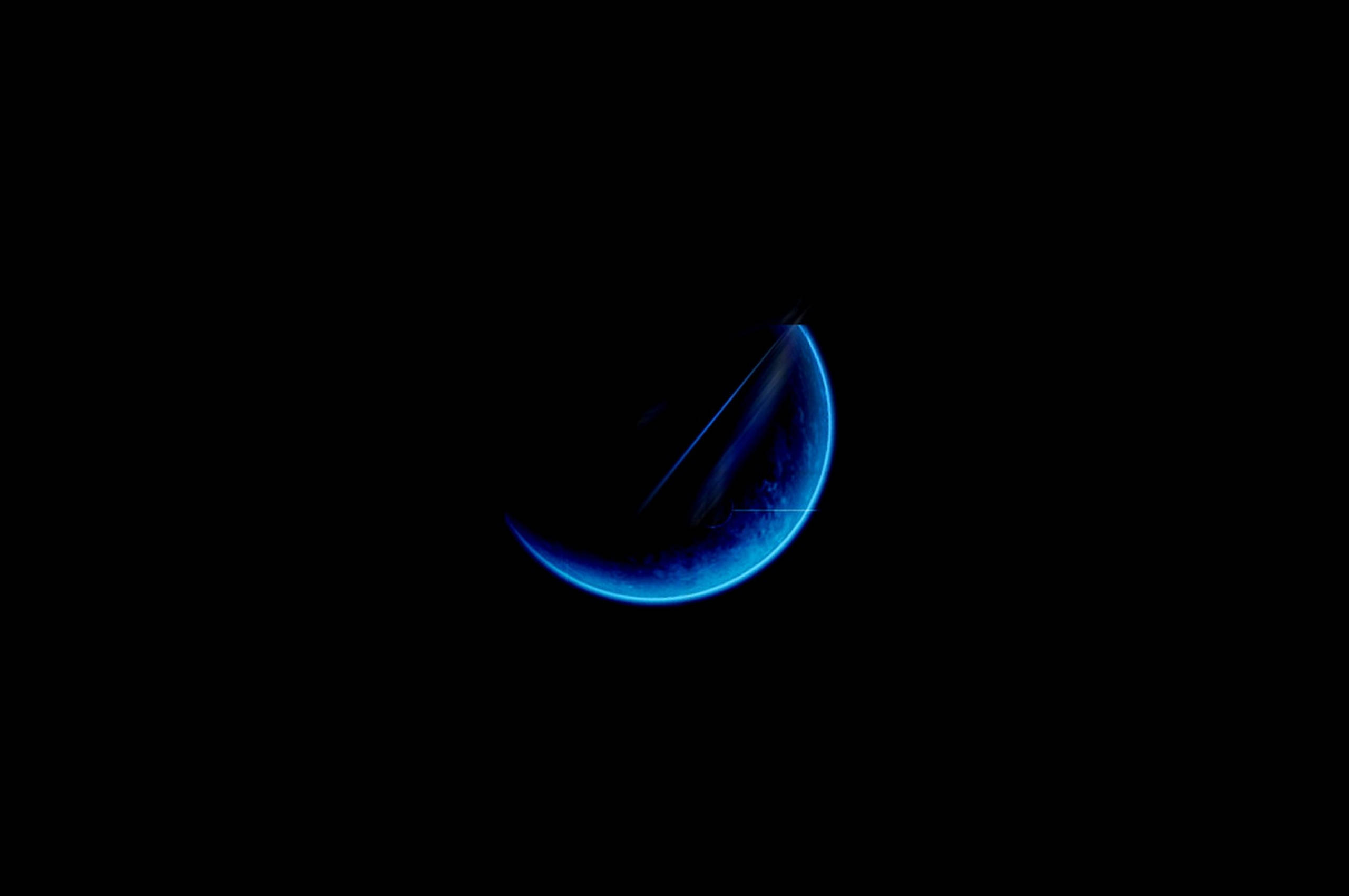 Blue Moon, crescent planet, electric blue light, 2K Desktop Wallpaper