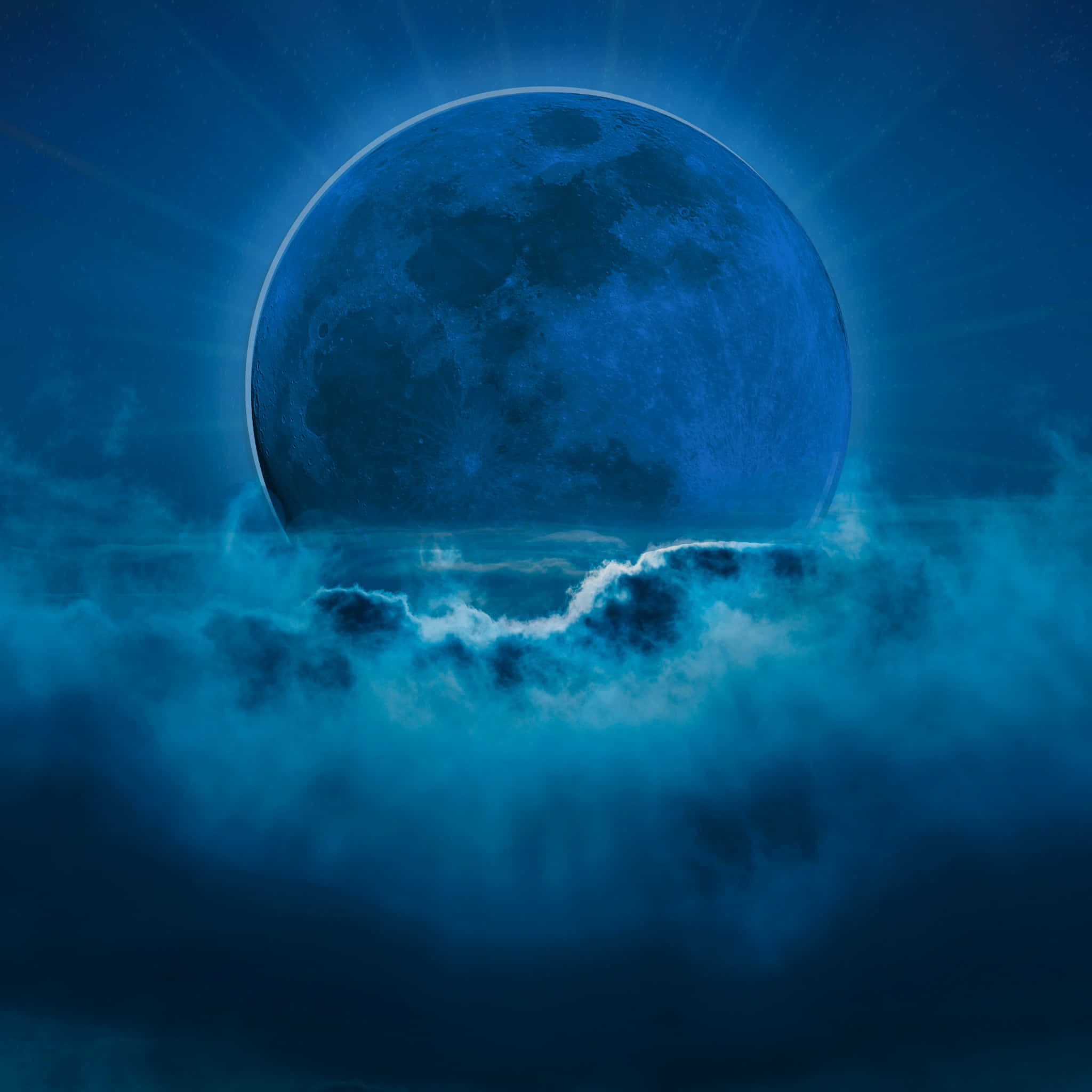 blue moon, swirling clouds, deep blue night sky, Full HD Desktop Wallpaper