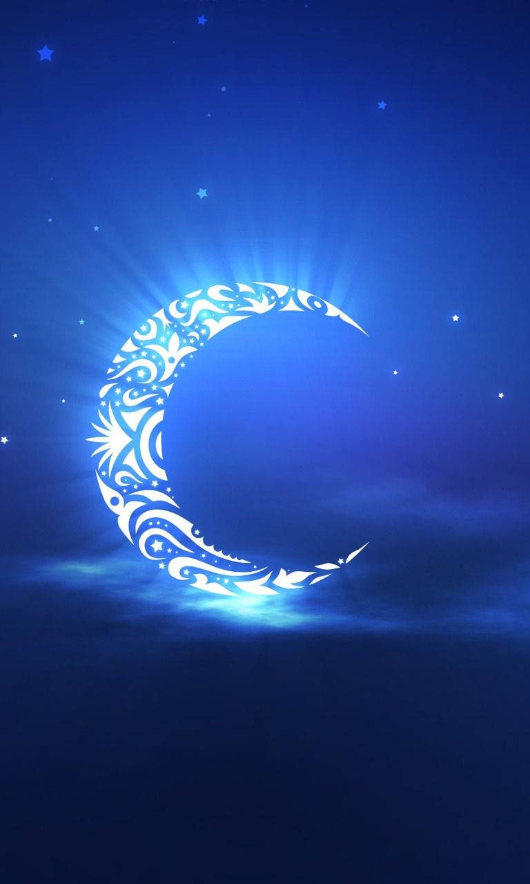 Moon Phone Blue Art, crescent moon, white patterns, HD Phone Wallpaper