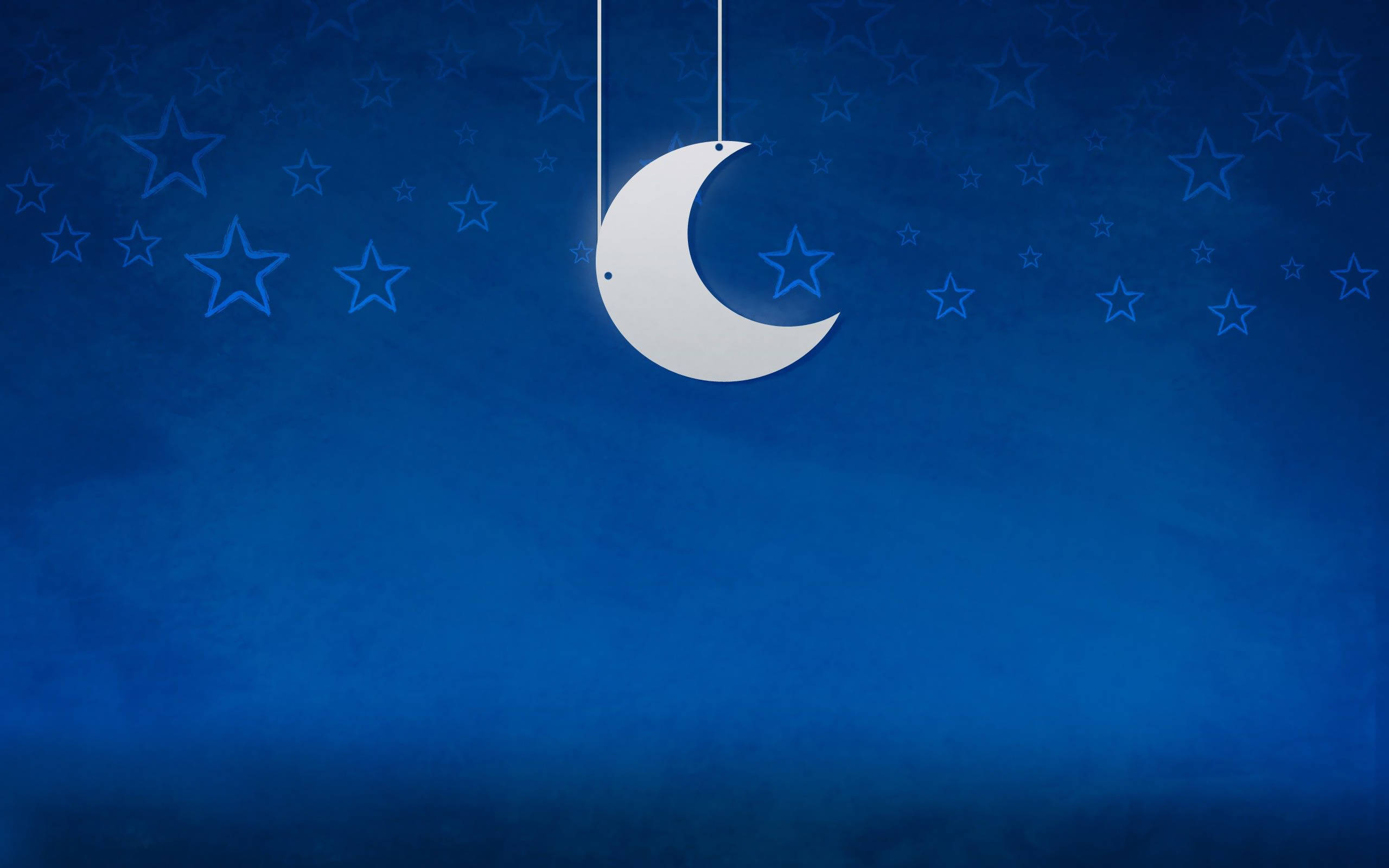 Blue Moon, stars, white crescent moon, 2K Desktop Wallpaper