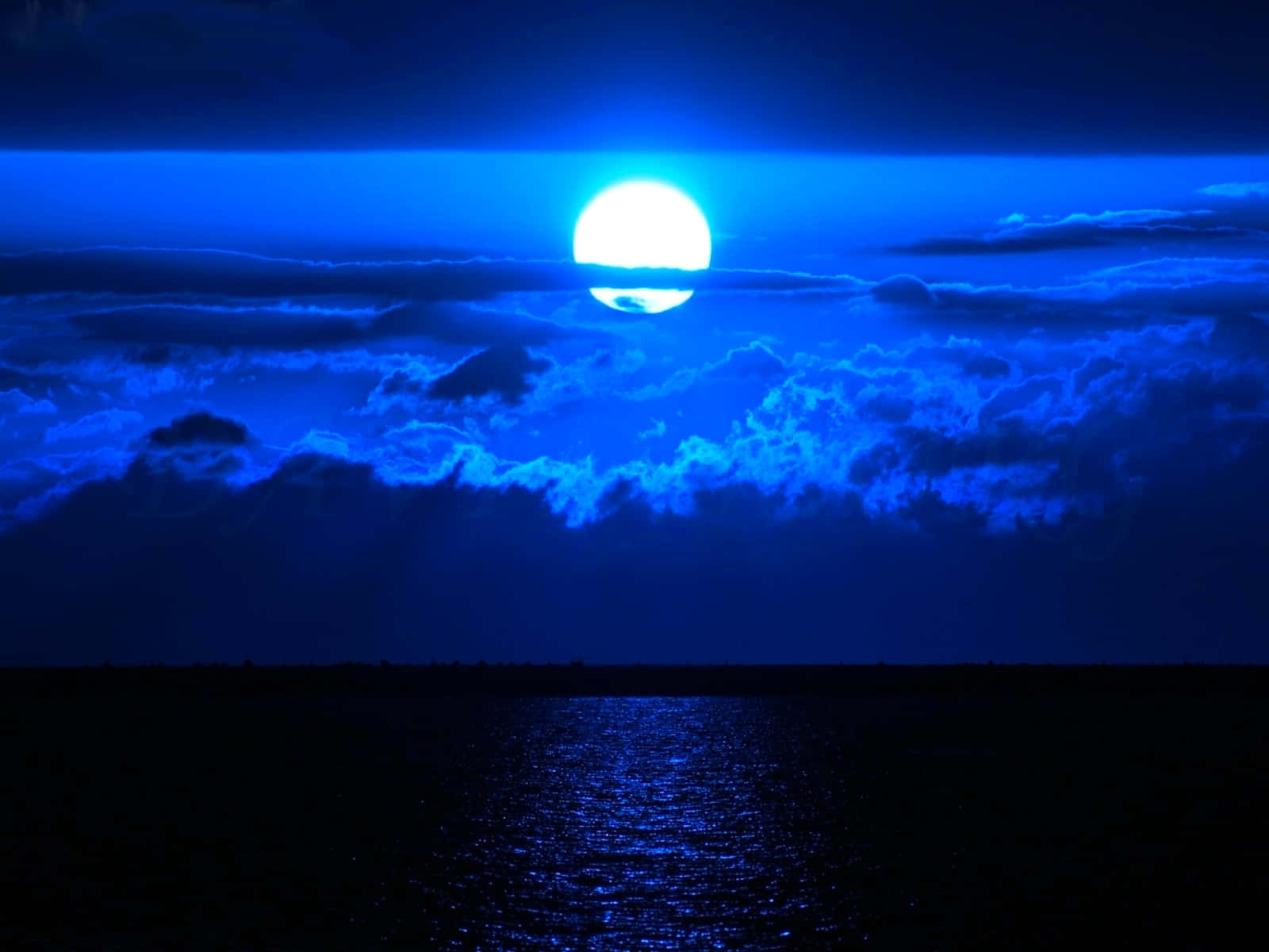 Blue Moon, ocean, night sky, HD Desktop Wallpaper