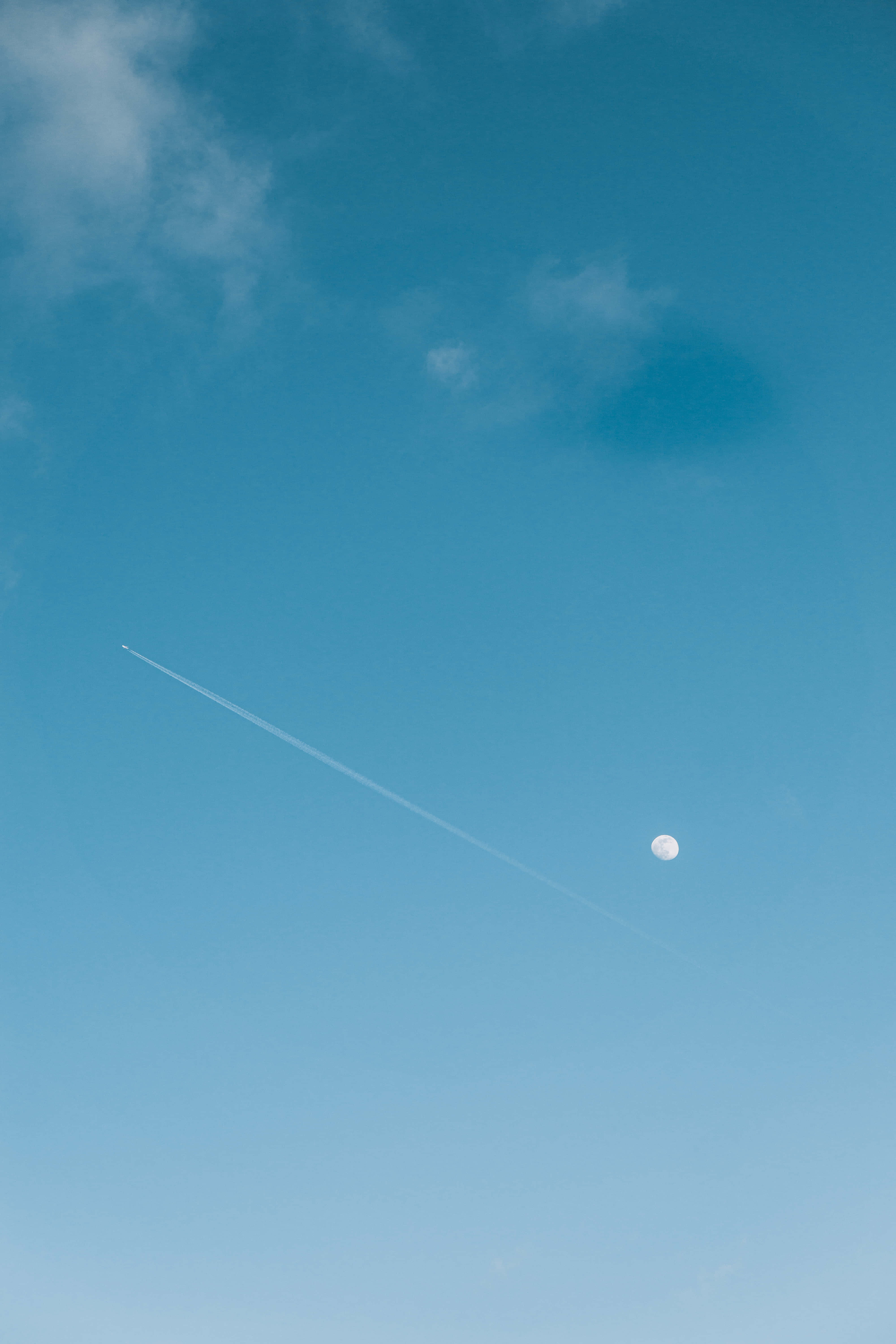 baby blue, light blue, distant moon, 5K Phone Wallpaper