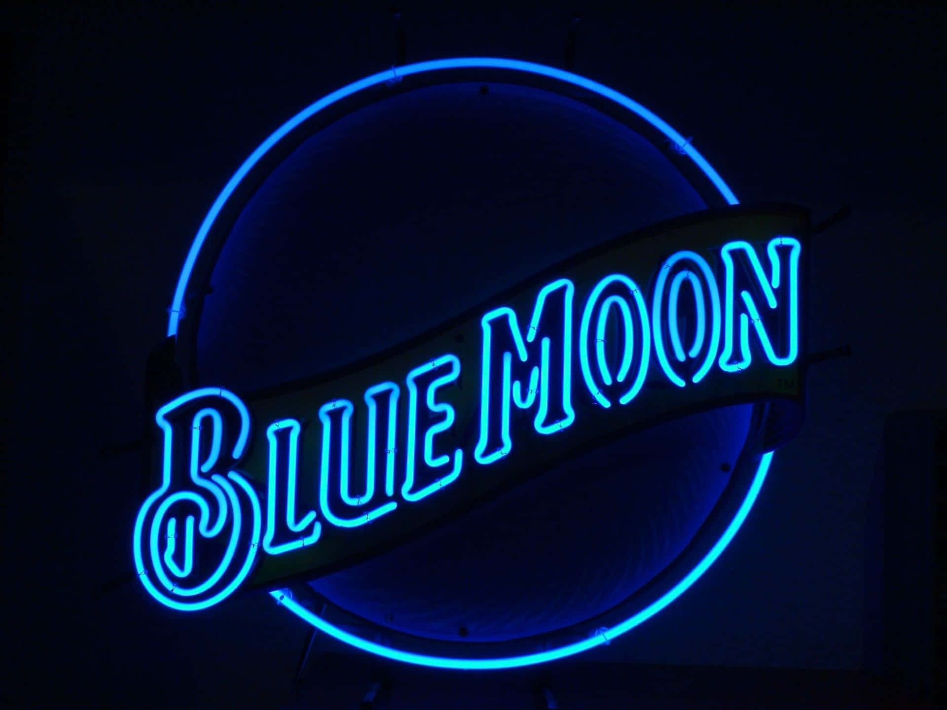 Blue Moon, neon sign, circular frame, Full HD Desktop Wallpaper