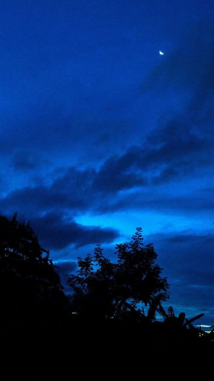 Neon Blue Night Sky, crescent moon, deep blue twilight sky, HD Phone Wallpaper