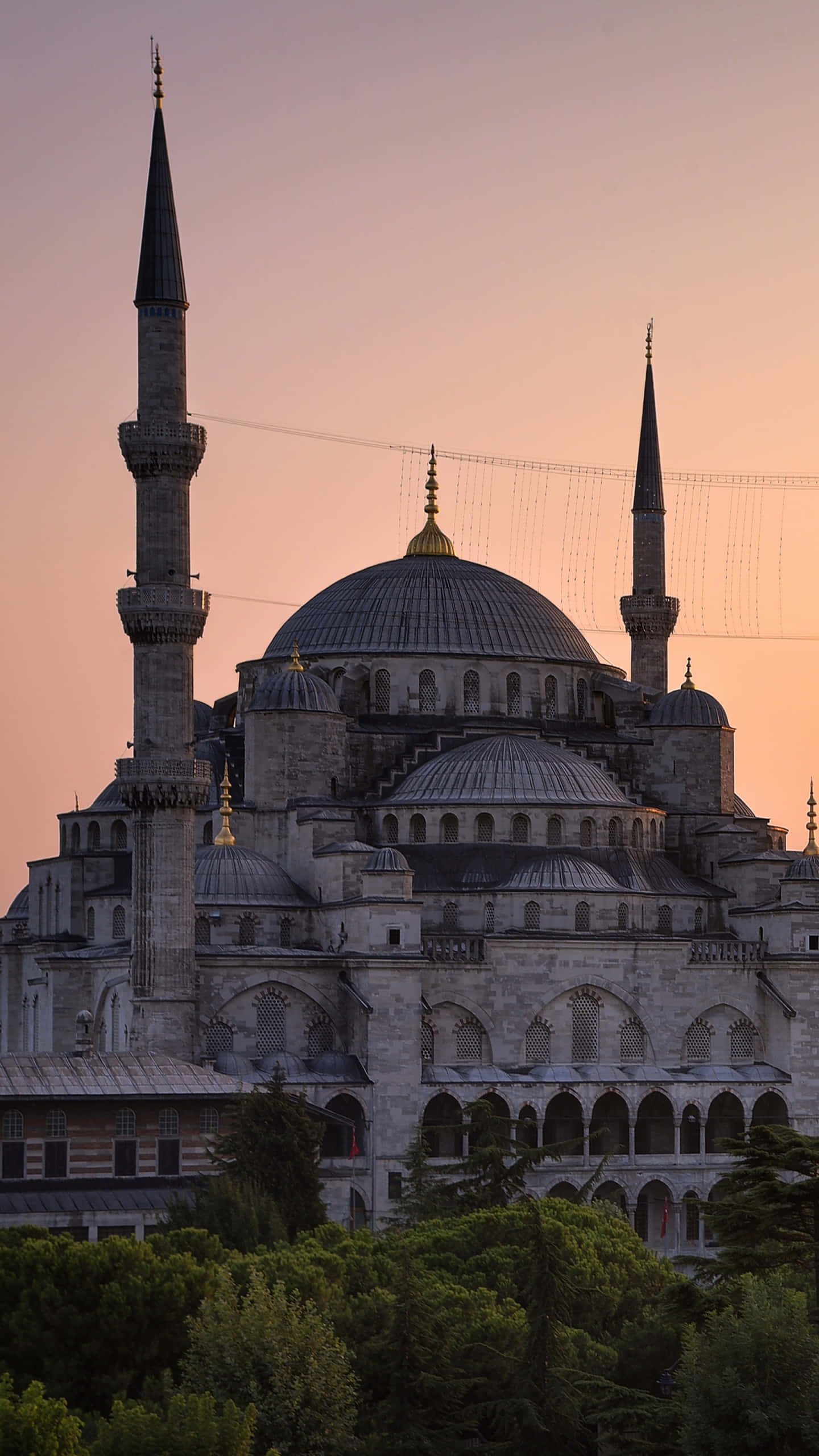 Blue Mosque, sunset, golden domes, 2K Phone Wallpaper