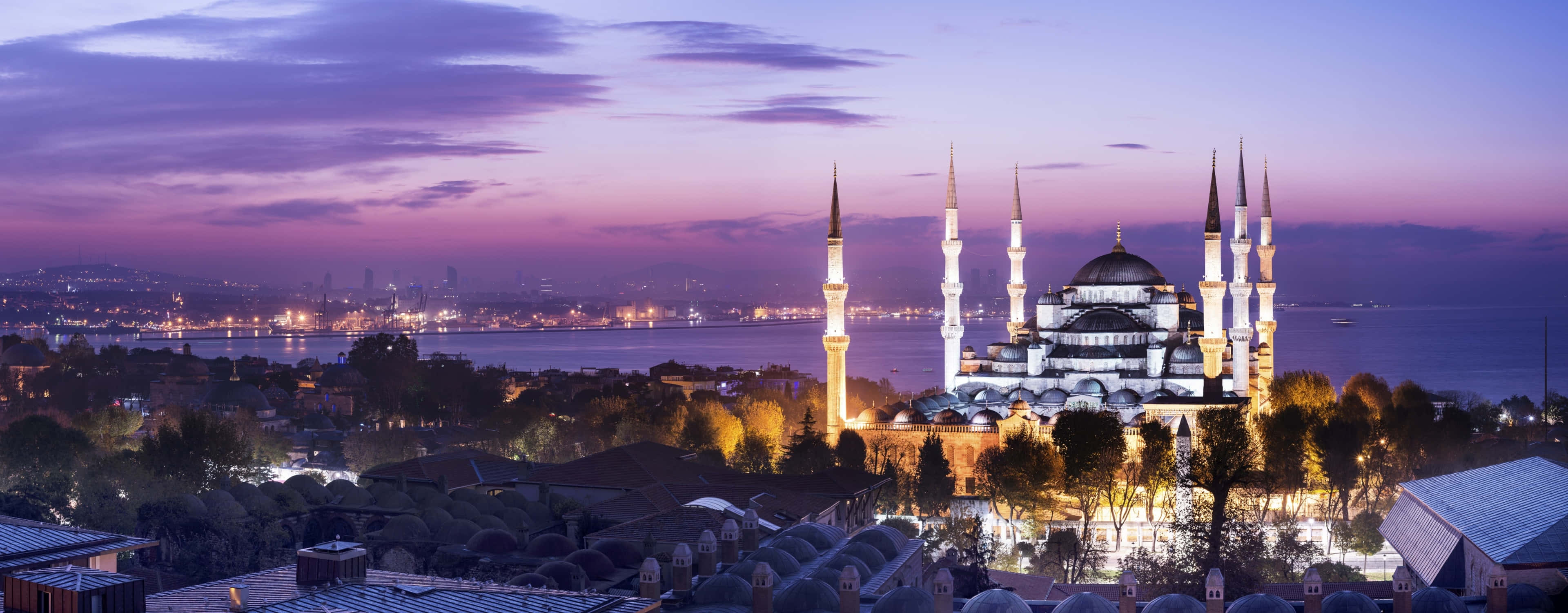 Blue Mosque, six minarets, twilight, 4K Desktop Wallpaper