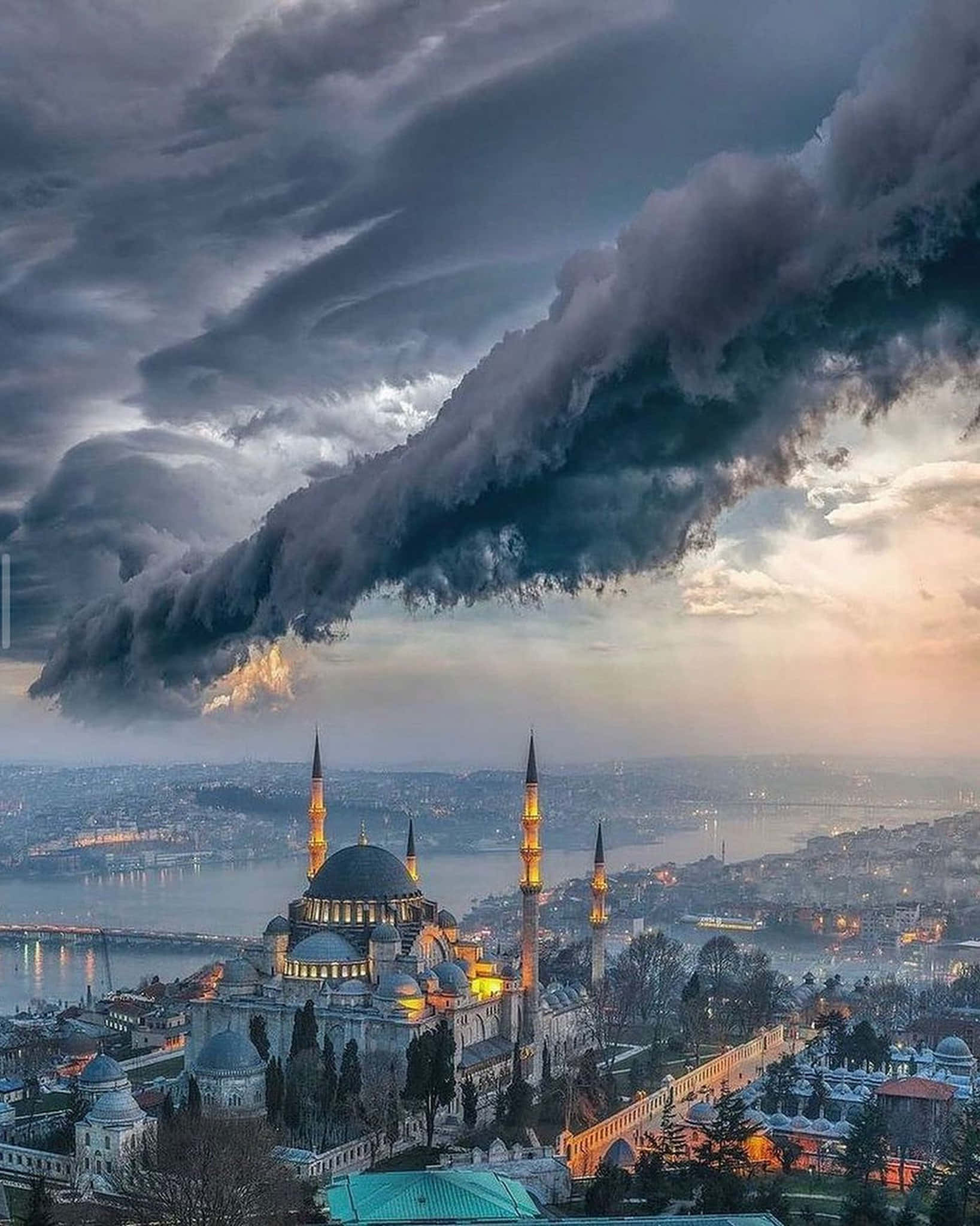 Blue Mosque, stormy cloud, twilight, Full HD Phone Wallpaper