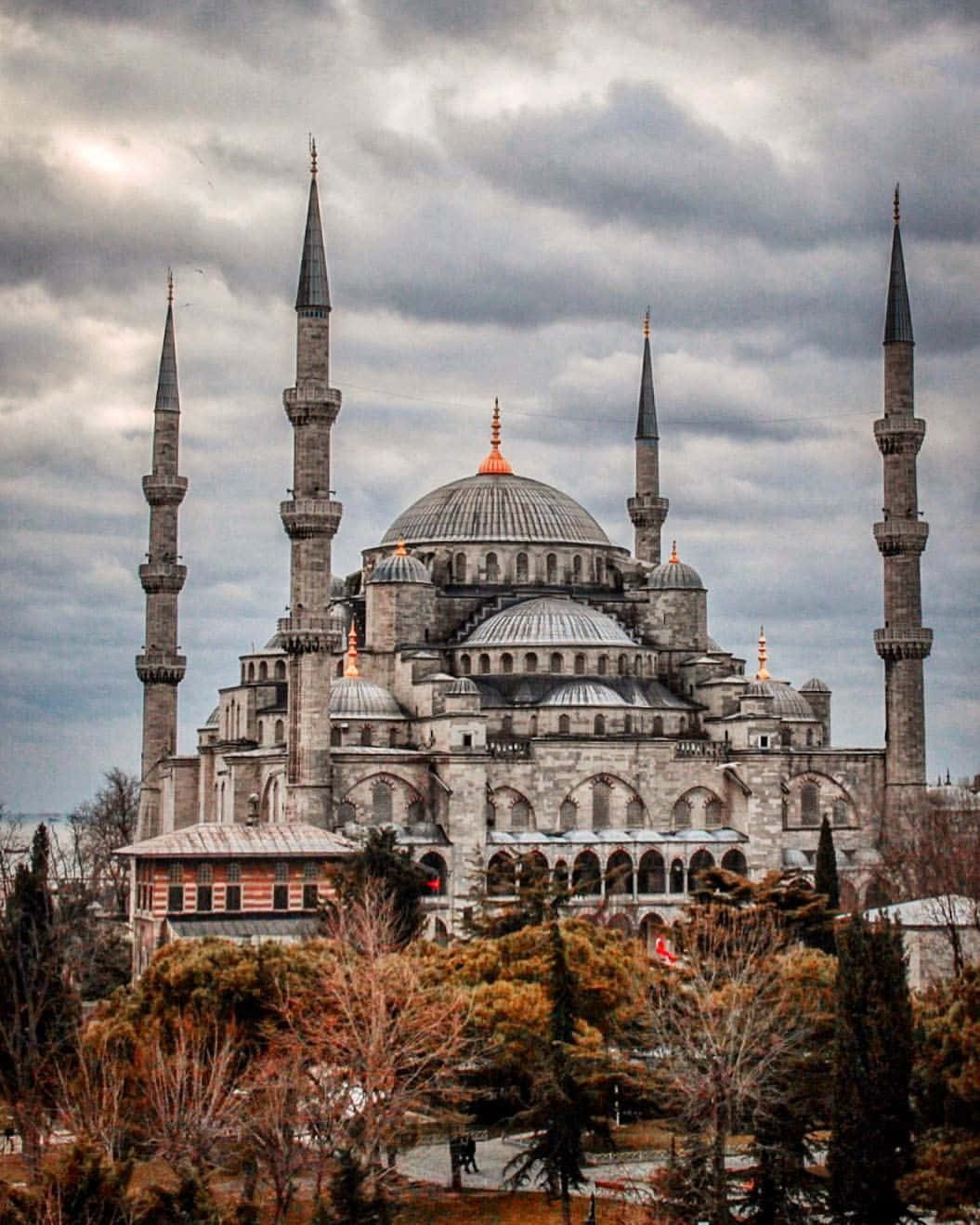Blue Mosque, six minarets, stormy sky, HD Phone Wallpaper