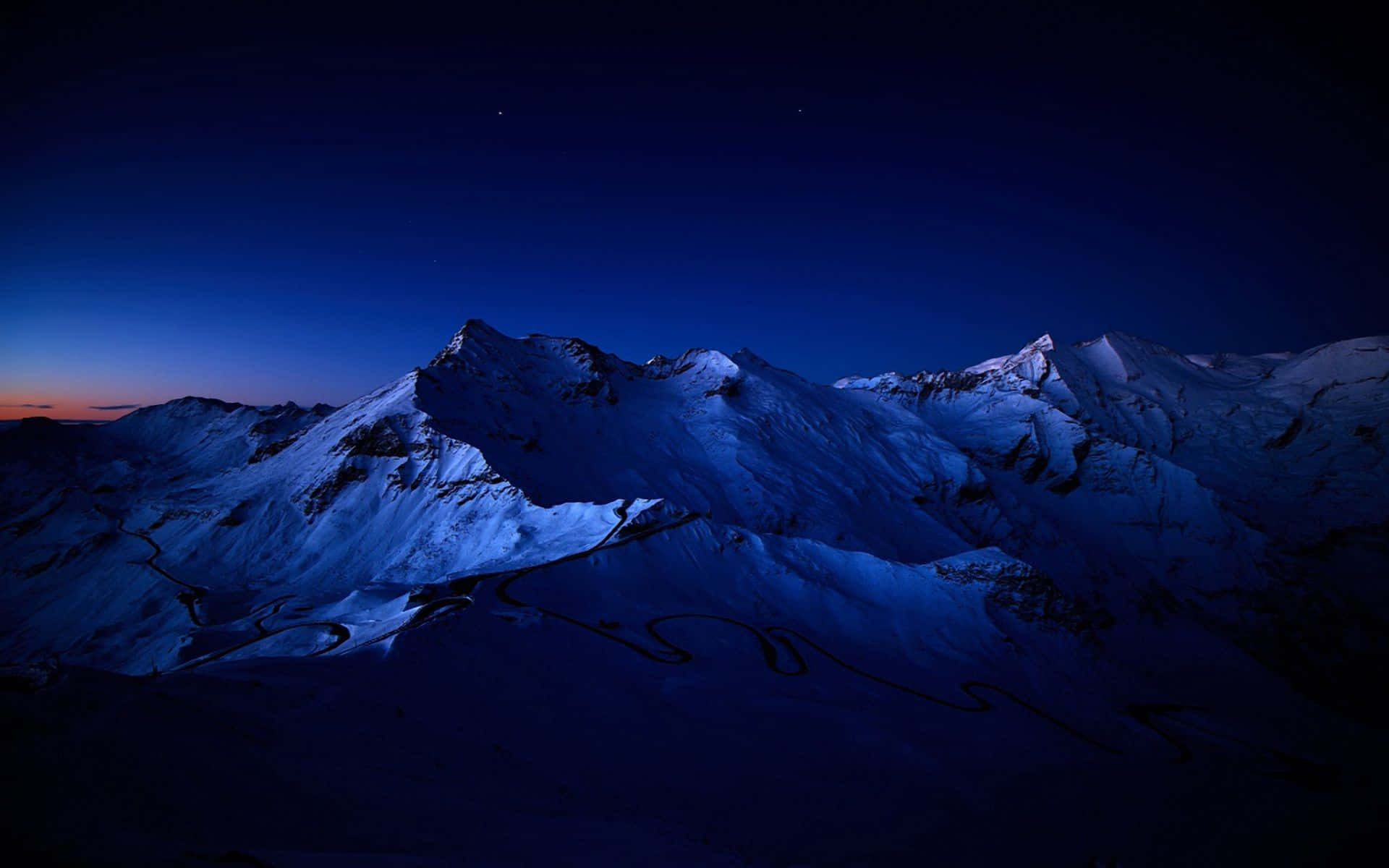 Blue Mountain, snowcapped mountains, deep blue twilight sky, Full HD Desktop Wallpaper