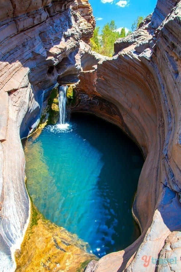 Blue Mountains National Park, turquoise pool, small waterfall, SD Phone Wallpaper