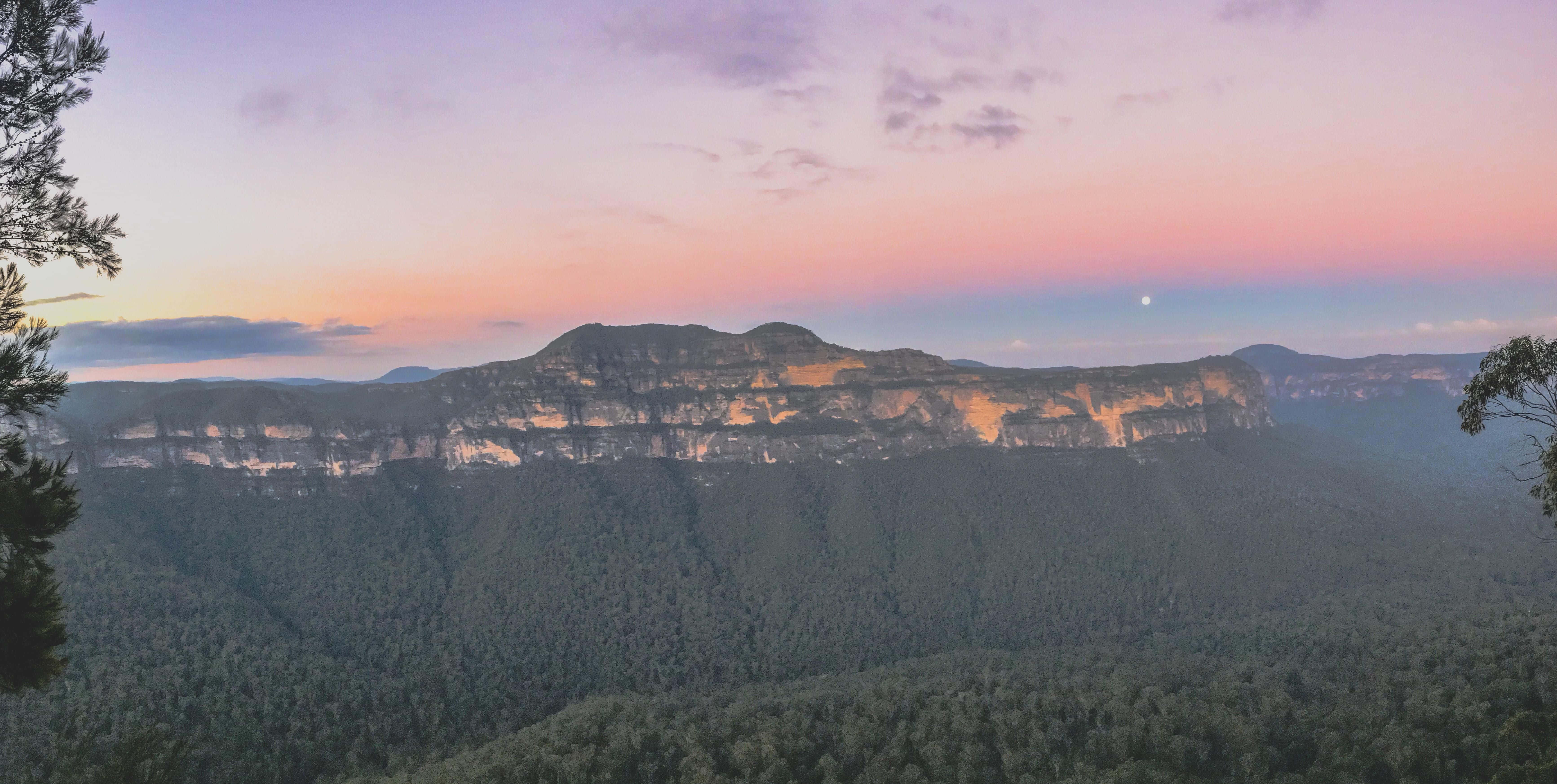 Blue Mountains National Park, sunset, vast forested valley, 5K Desktop Wallpaper