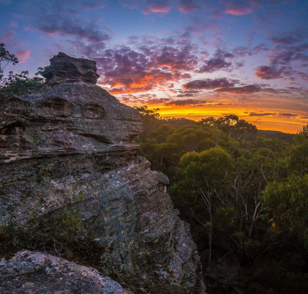 Blue Mountains National Park, fiery sunset sky, orange clouds, SD Desktop Wallpaper