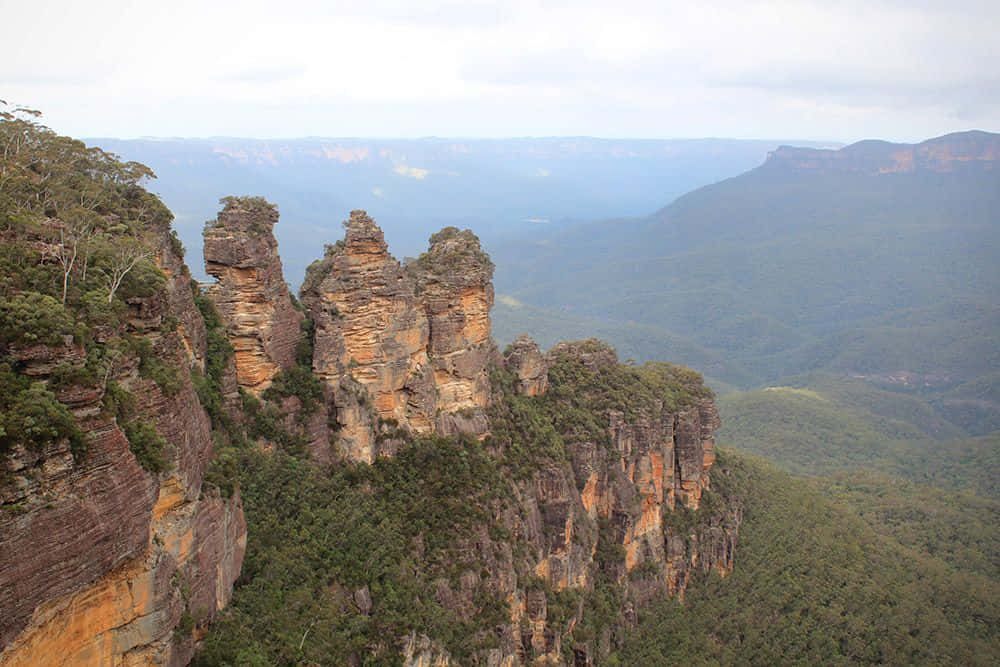 Blue Mountains National Park, sandstone pillars, lush green valley, SD Desktop Wallpaper
