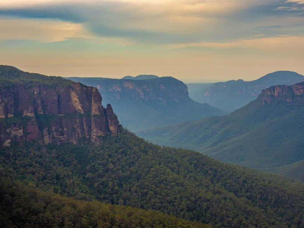 Blue Mountains National Park, towering cliffs, lush green valleys, SD Desktop Wallpaper
