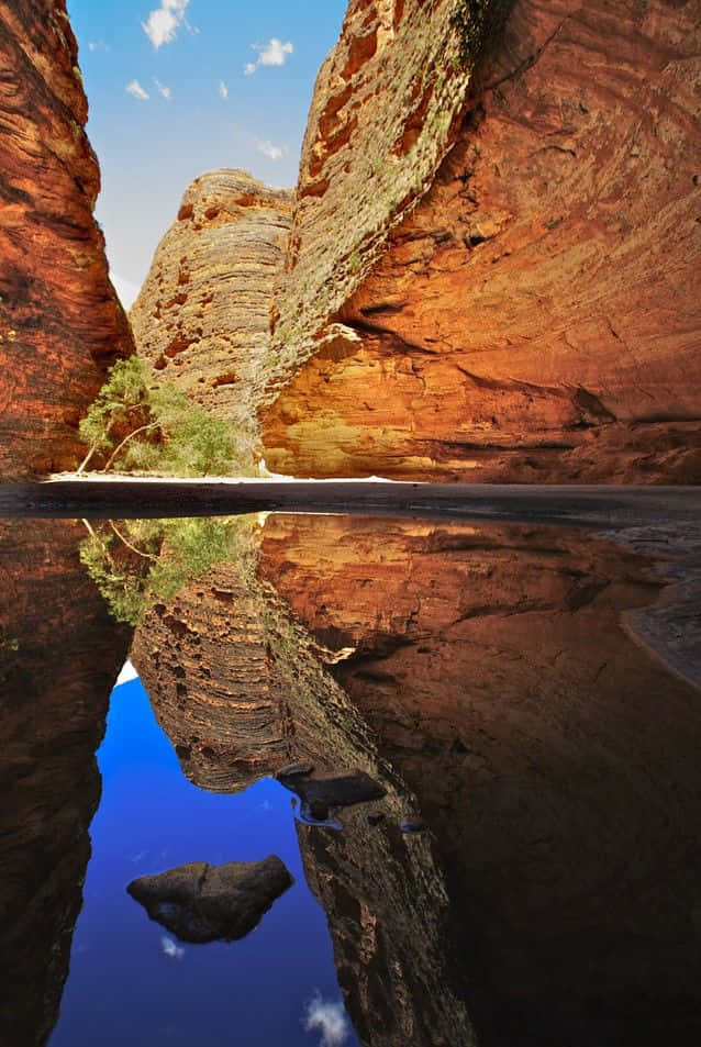 Blue Mountains National Park, red rock walls, calm pool of water, SD Phone Wallpaper