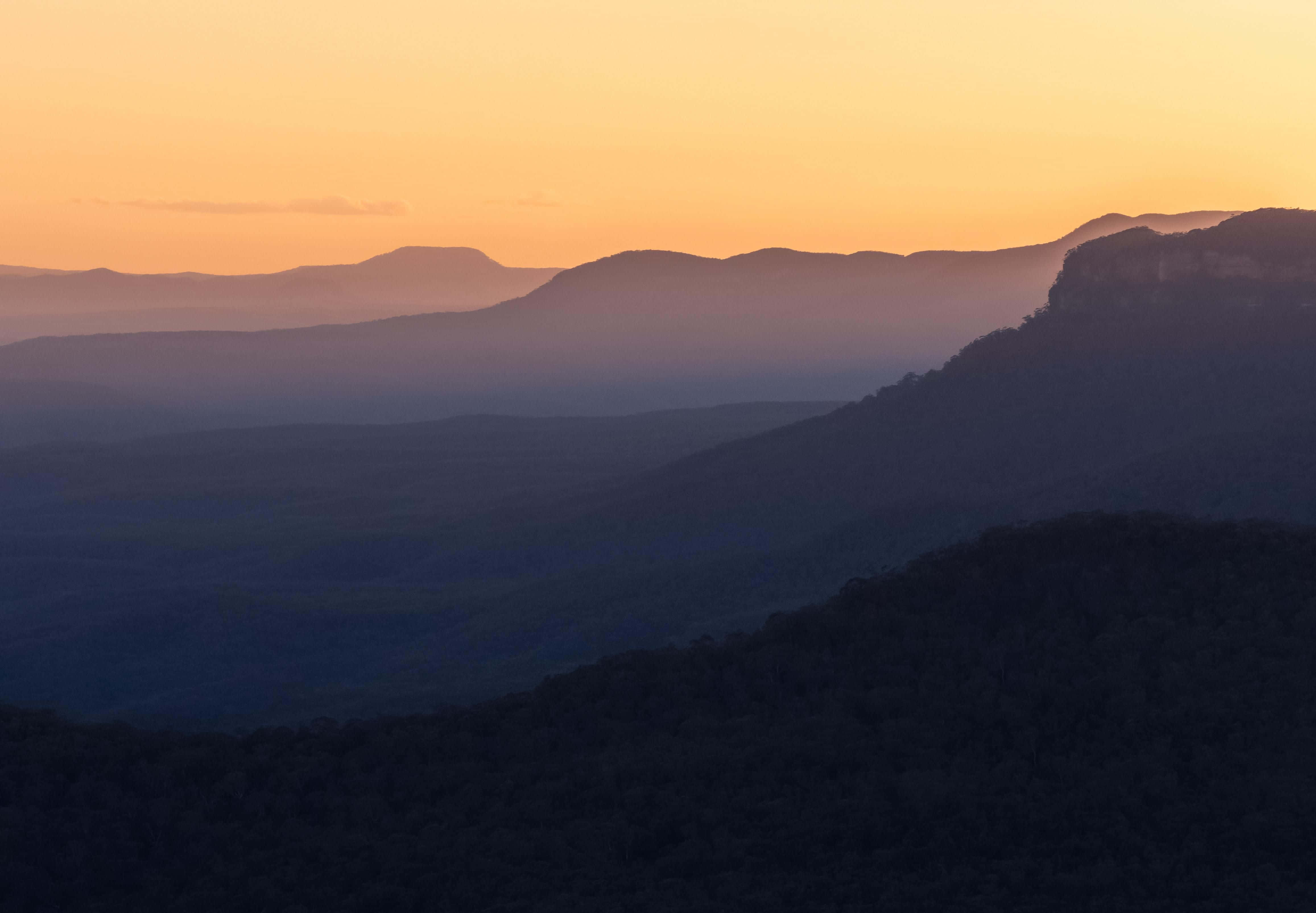 Blue Mountains National Park, Sunset, orange, 4K Desktop Wallpaper