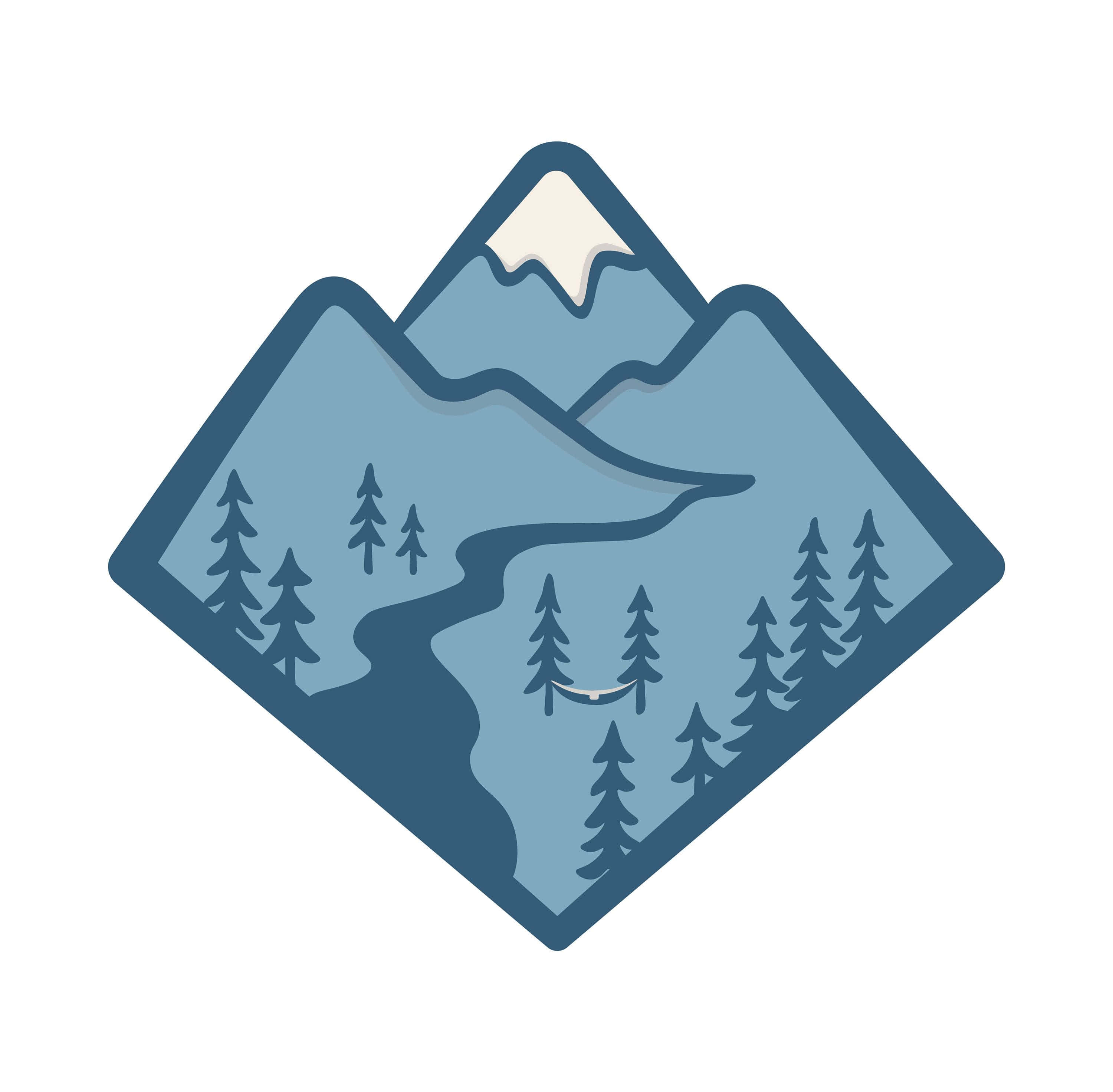 Blue Mountains, snow-capped peaks, pine trees, 2K Desktop Wallpaper