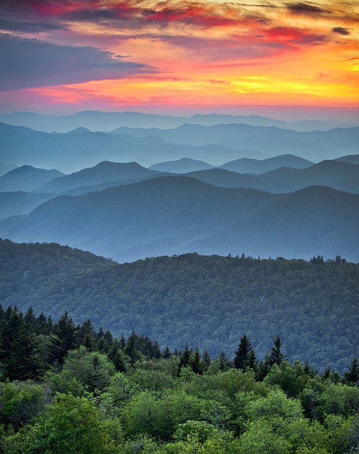 Blue Mountains, sunset, fiery orange, SD Phone Wallpaper