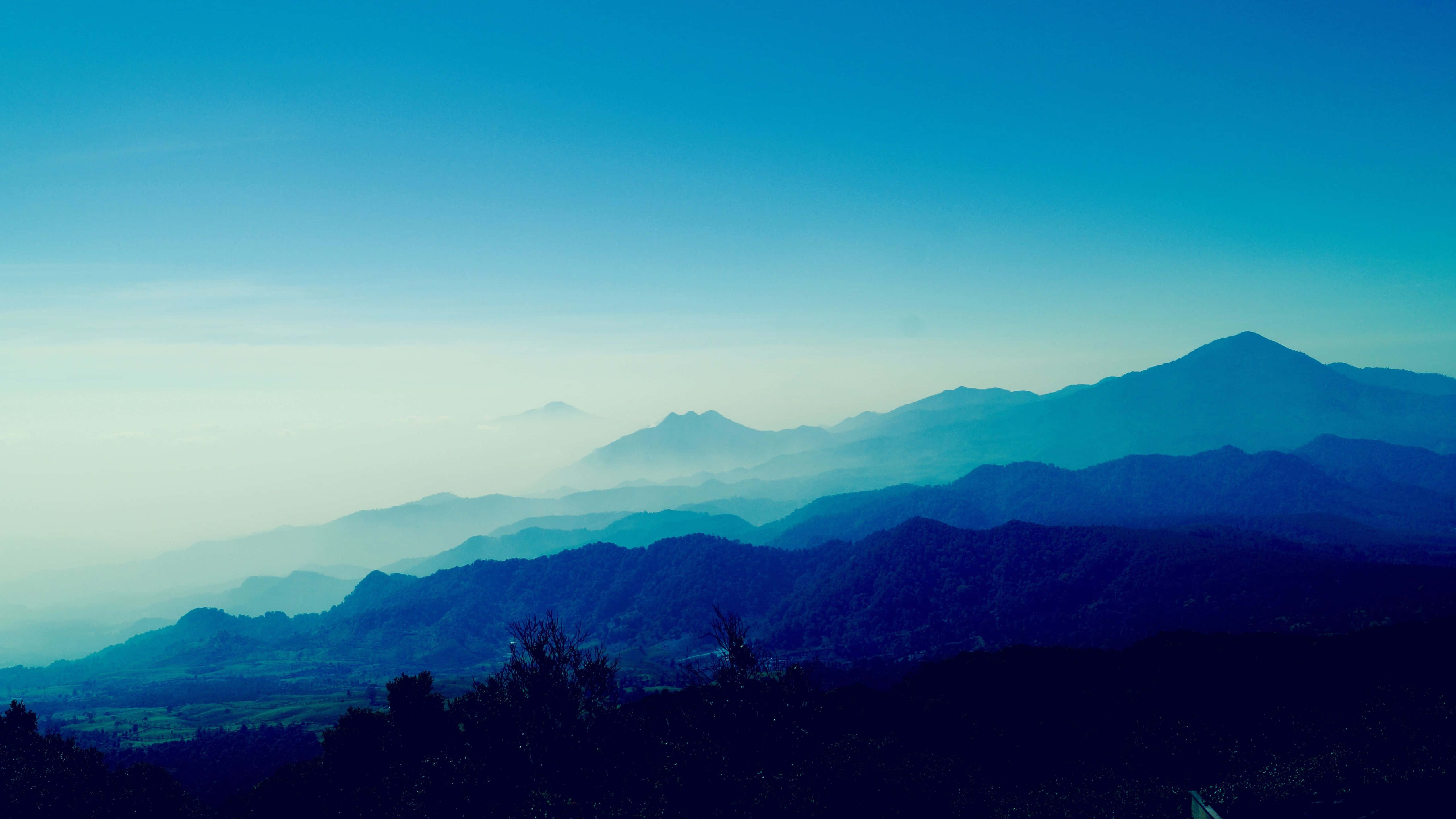 Blue Mountain, gradient blue sky, dawn, 5K Desktop Wallpaper