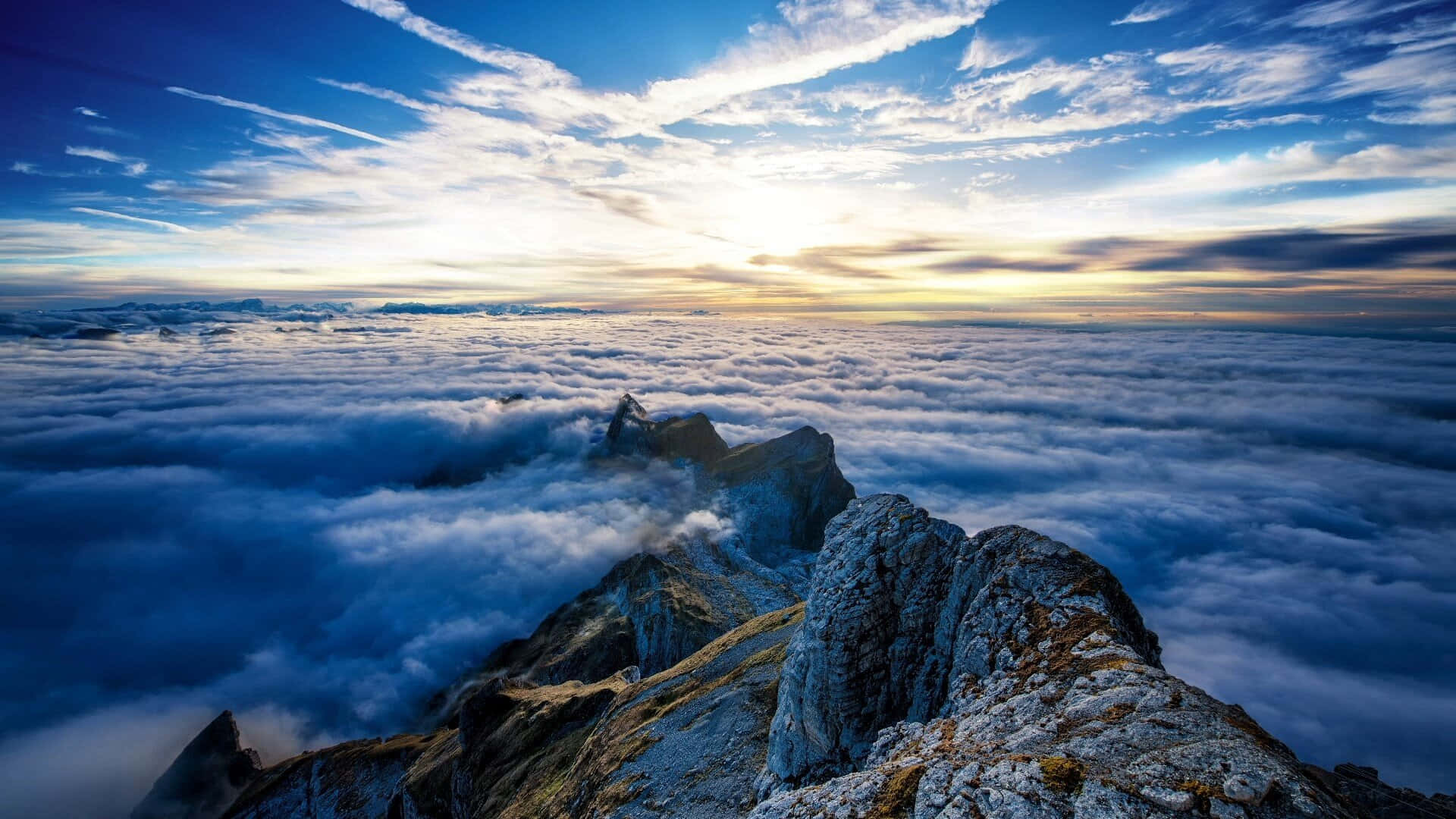 Blue Mountain, sea of clouds, sunrise, Full HD Desktop Wallpaper
