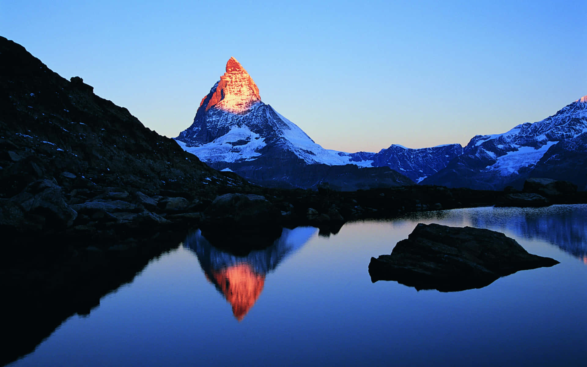 Blue Mountain, snowcapped mountain peak, warm light, Full HD Desktop Wallpaper