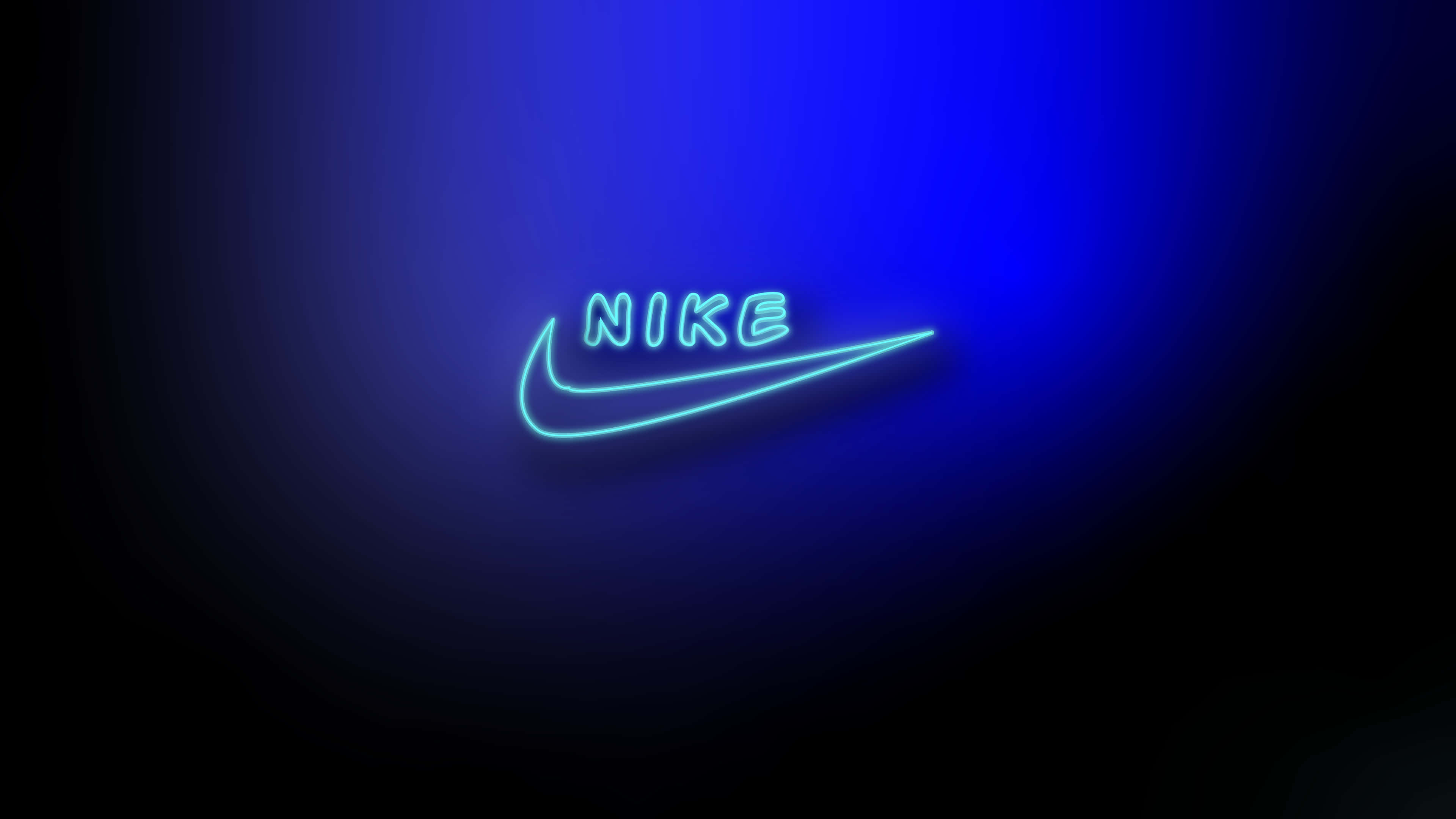 Nike logo, neon blue, dark gradient background, 4K Desktop Wallpaper