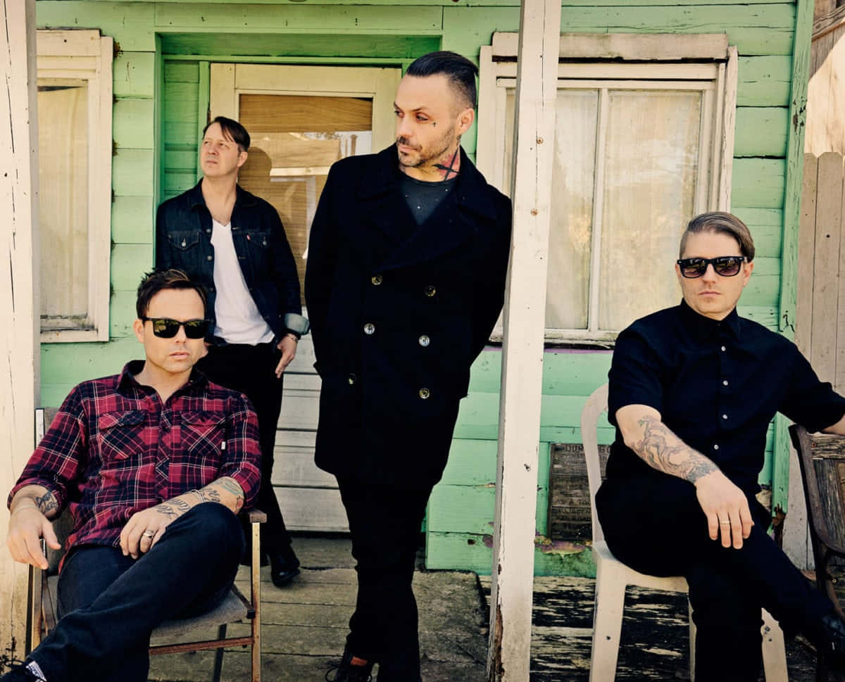 Blue October, weathered green house, sunglasses, SD Desktop Wallpaper